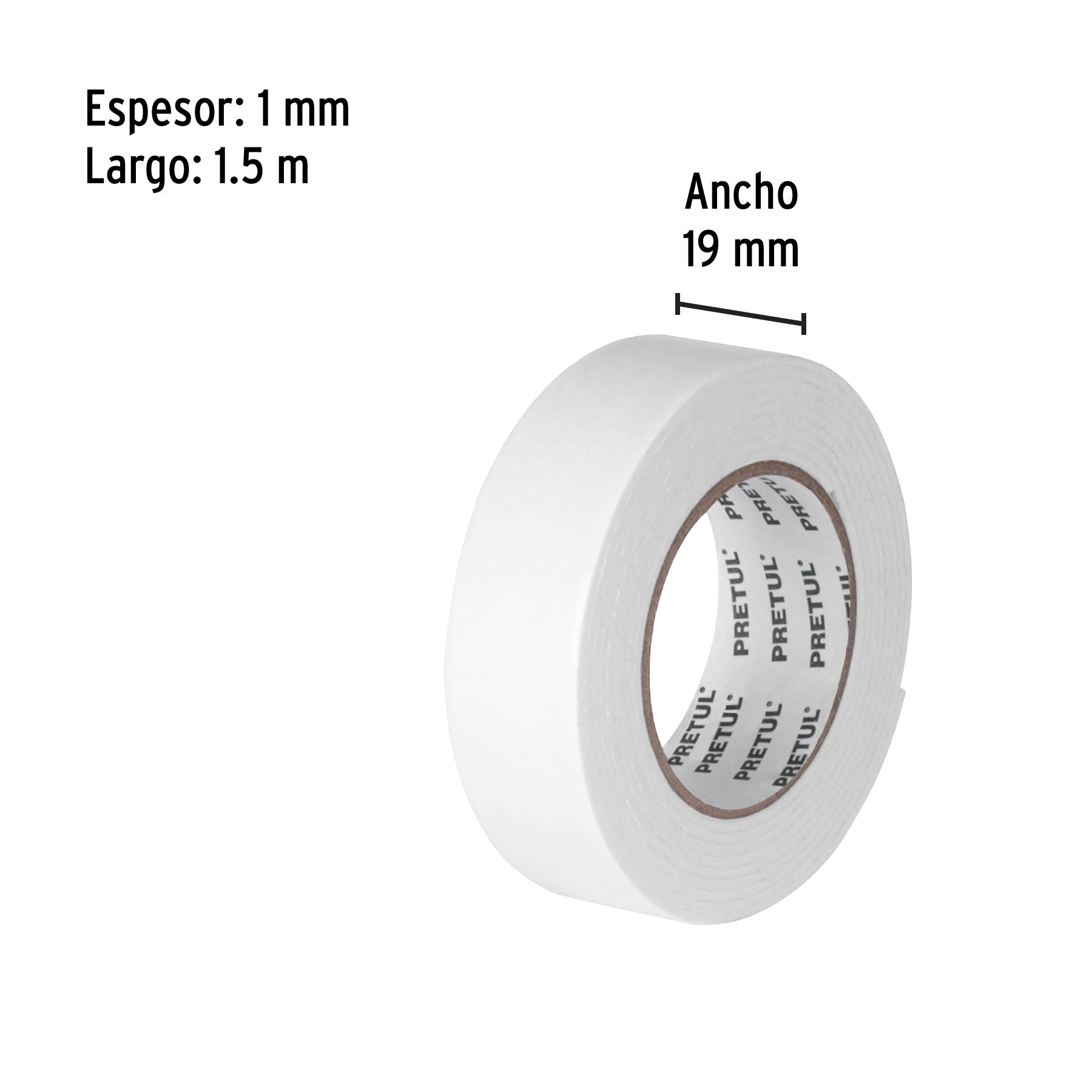 Cinta doble cara de 19 mm x 1.5 m, PRETUL