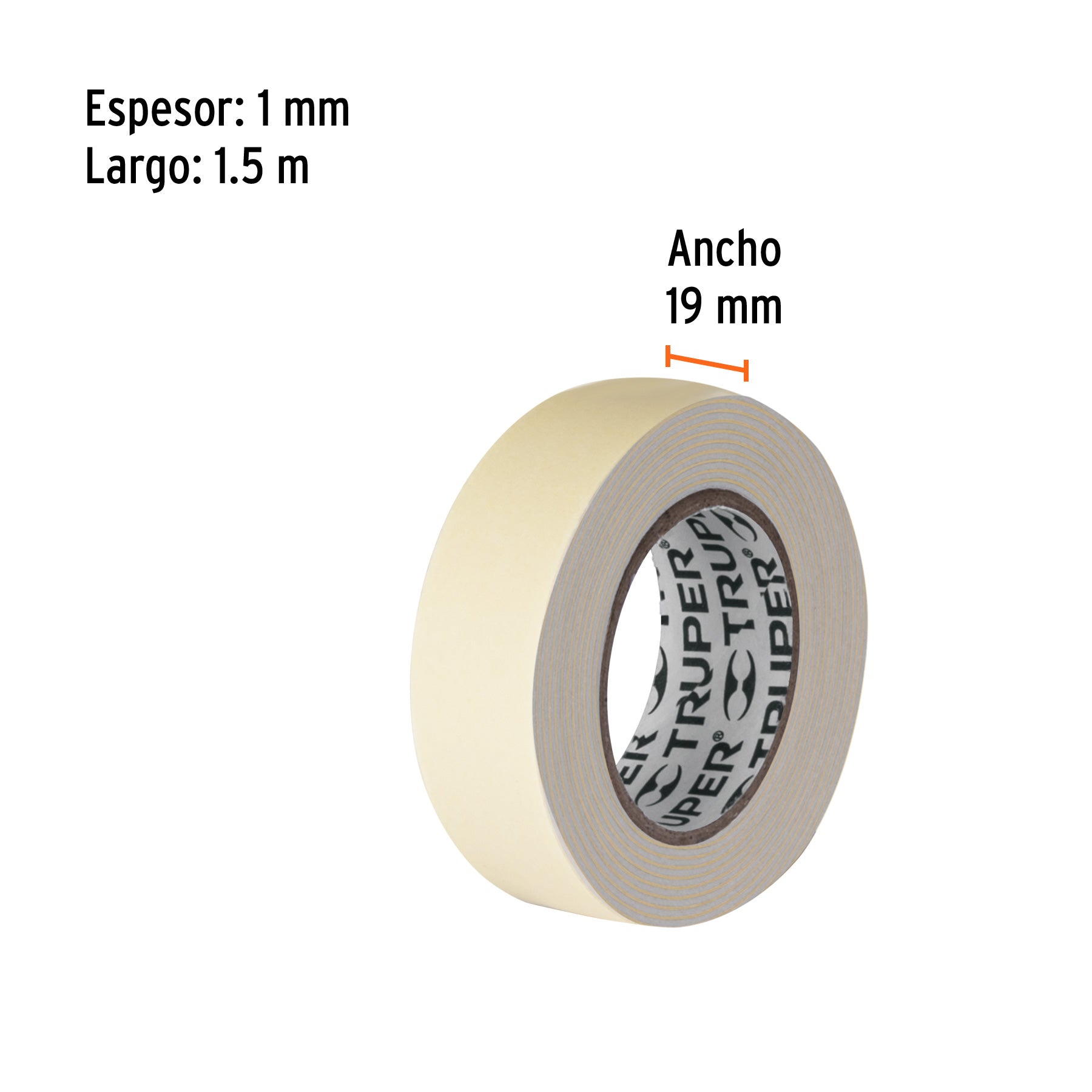 Cinta doble cara de 19 mm x 1.5 m, TRUPER