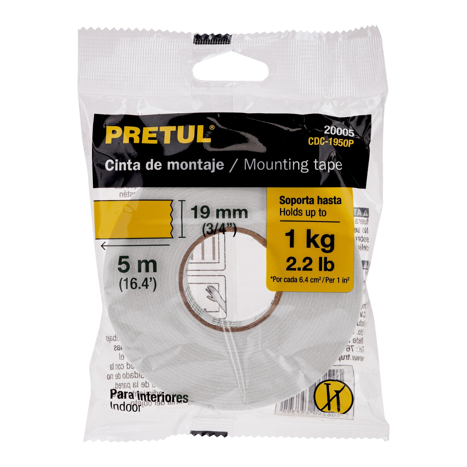 Cinta doble cara de 19 mm x 5 m, PRETUL