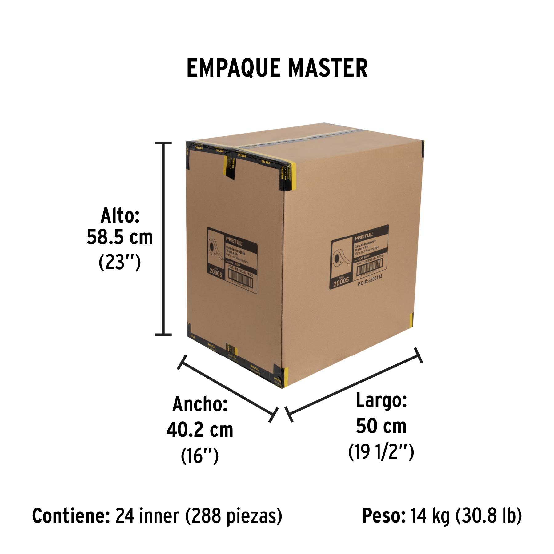 Cinta doble cara de 19 mm x 5 m, PRETUL - Empaque