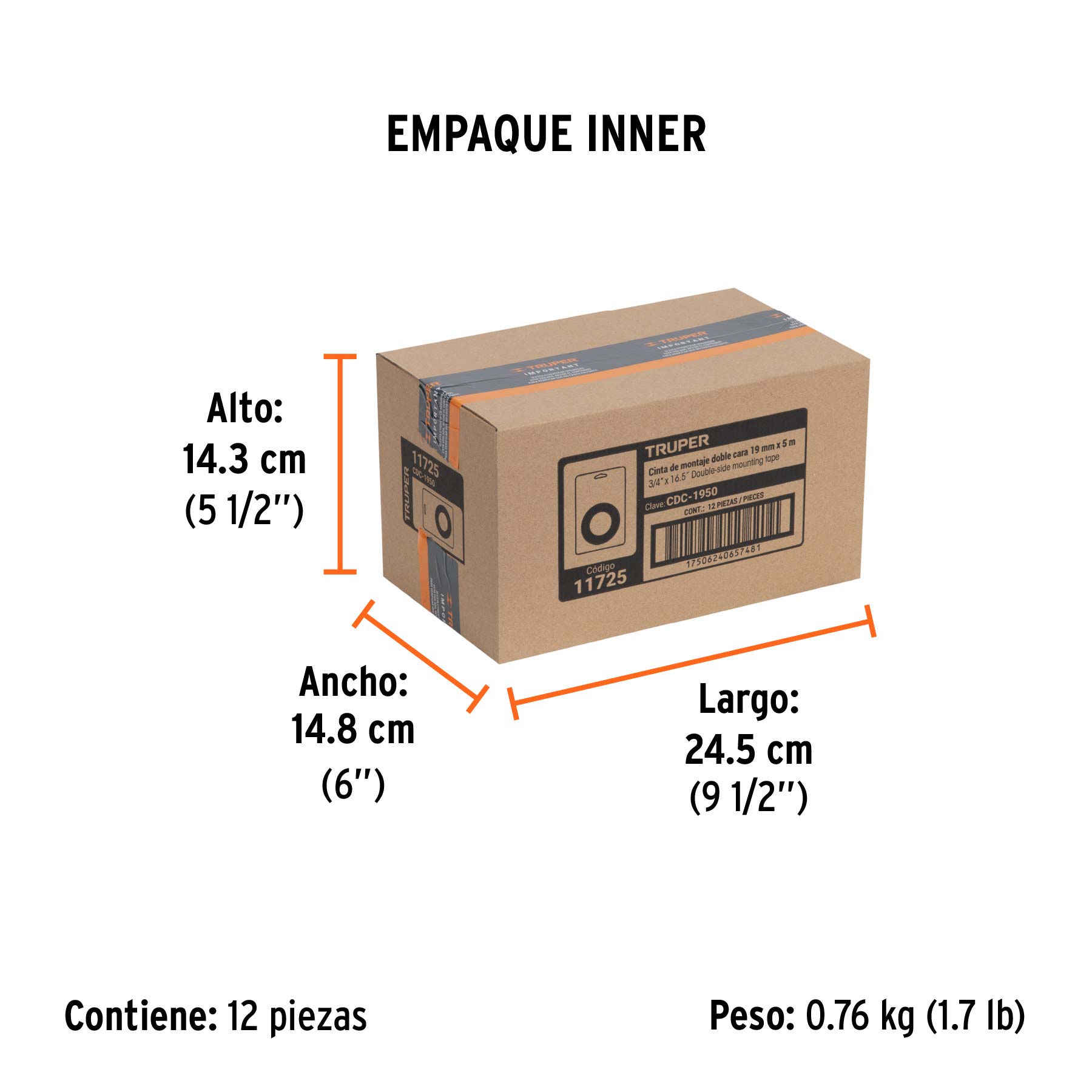 Cinta doble cara de 19 mm x 5 m, TRUPER - Empaque
