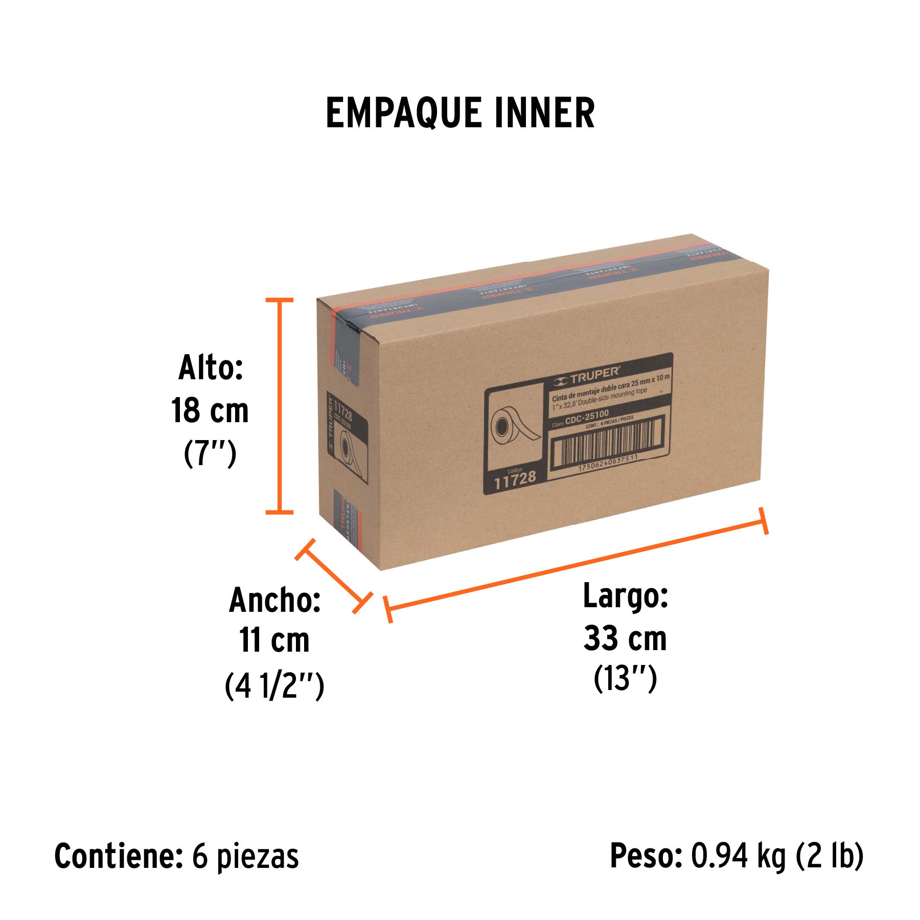 Cinta doble cara de 25 mm x 10 m, TRUPER - Empaque