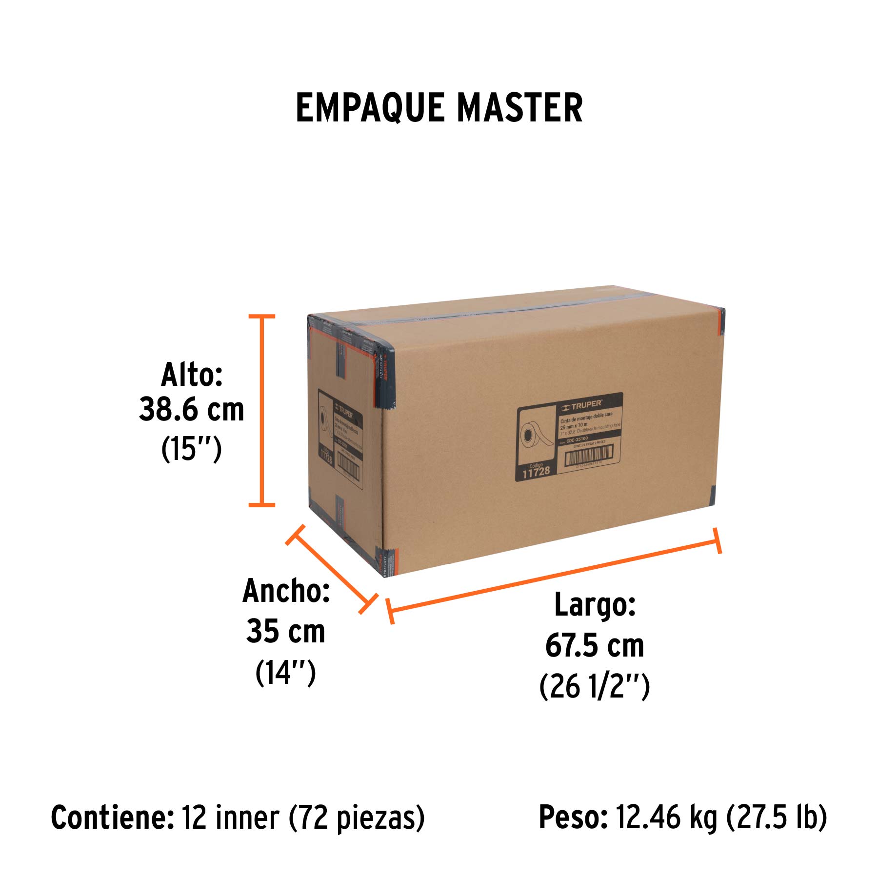 Cinta doble cara de 25 mm x 10 m, TRUPER - Empaque