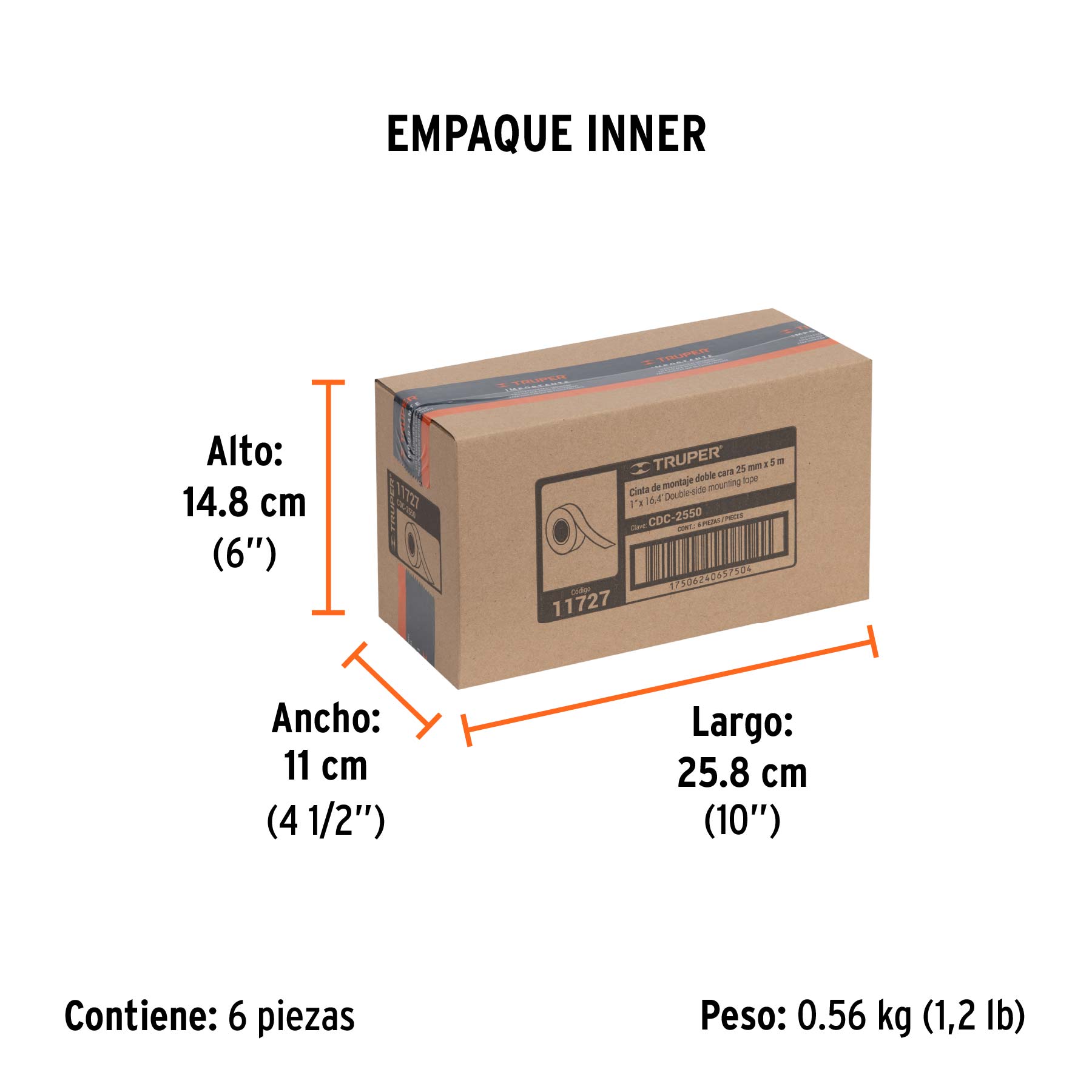 Cinta doble cara de 25 mm x 5 m, TRUPER - Empaque