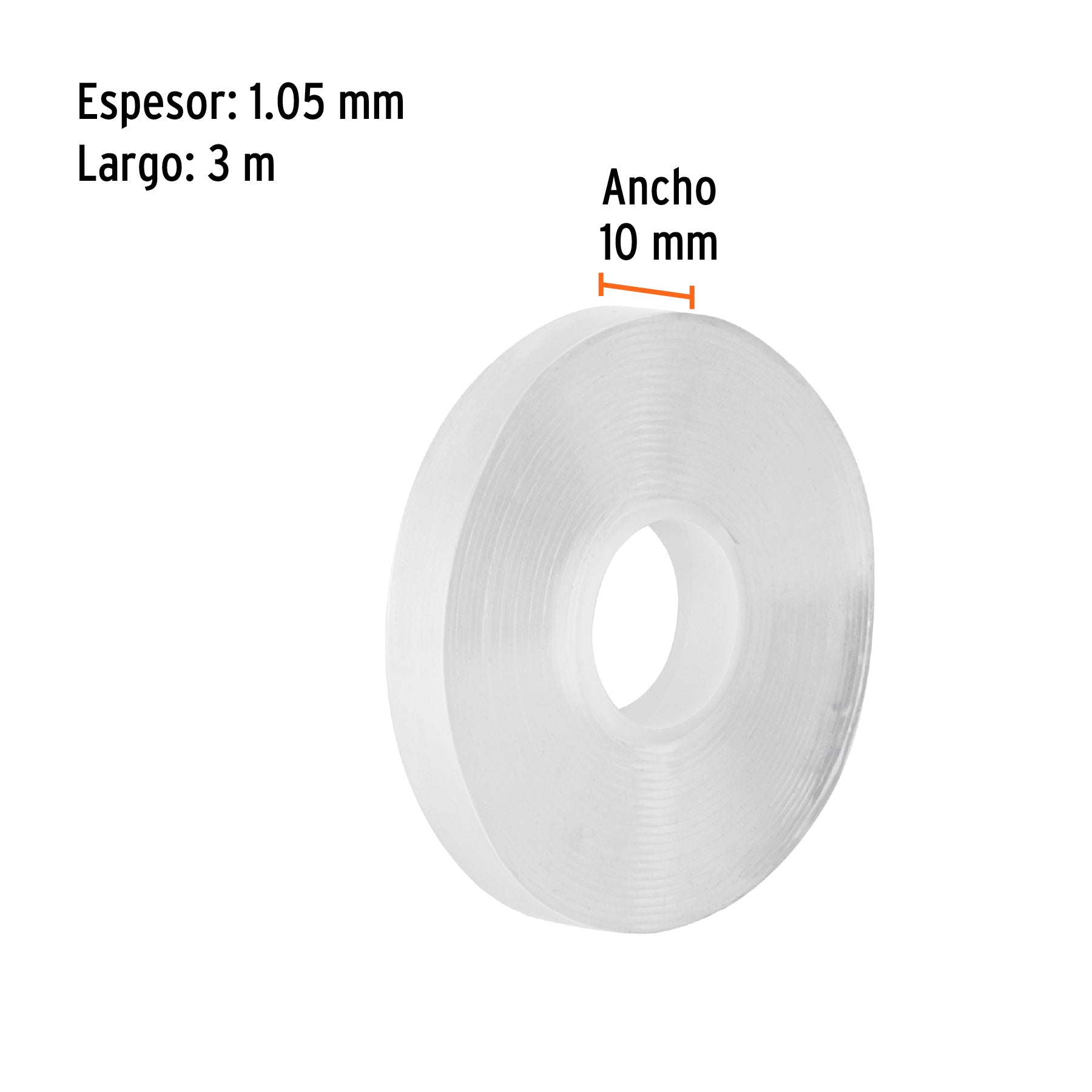 Cinta nano doble cara reutilizable, transparente 3 m x 10 mm
