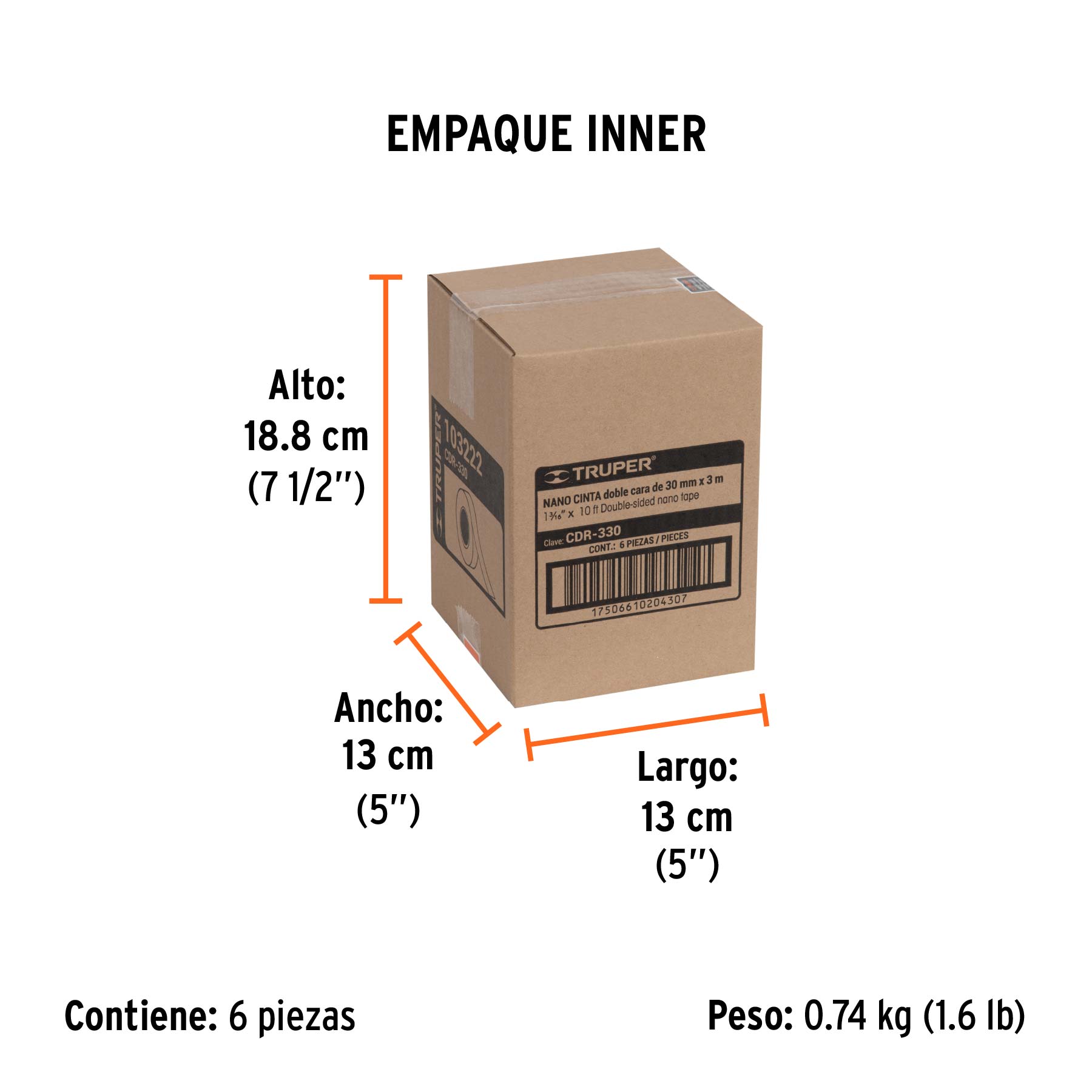 Cinta nano doble cara reutilizable, transparente 3 m x 30 mm - Empaque