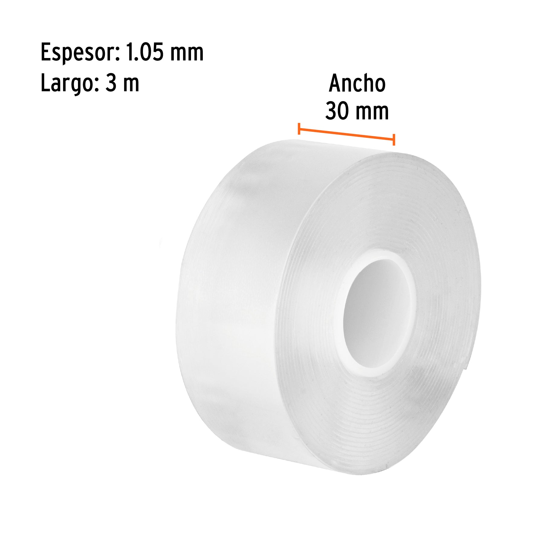 Cinta nano doble cara reutilizable, transparente 3 m x 30 mm