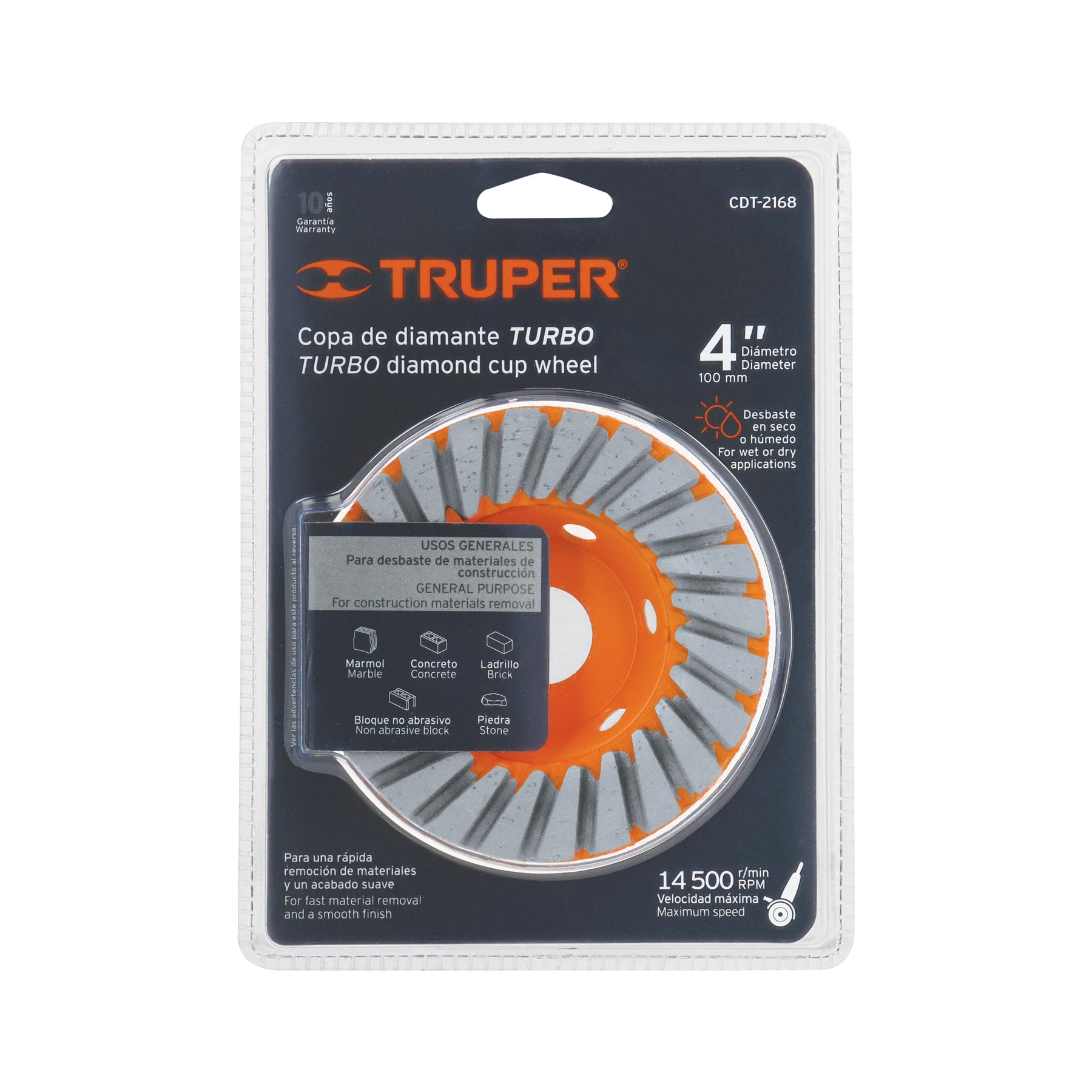 Copa de diamante turbo 4" x 7/8", TRUPER