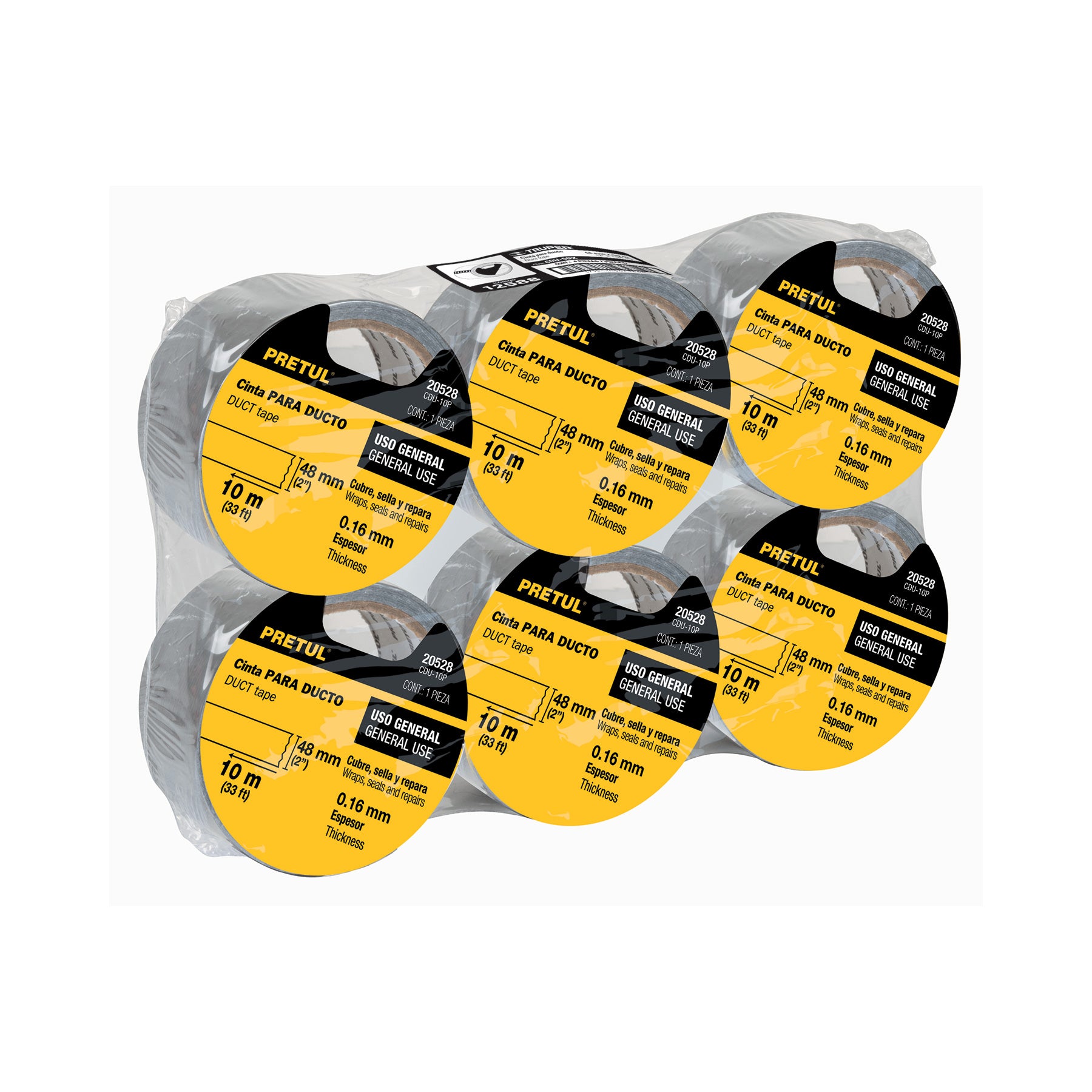 Cinta para ducto 10m x 48mm, espesor 0.16mm, PRETUL