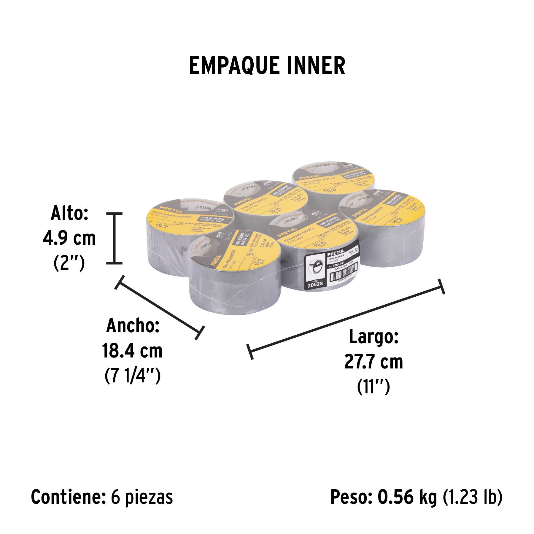 Cinta para ducto 10m x 48mm, espesor 0.16mm, PRETUL - Empaque