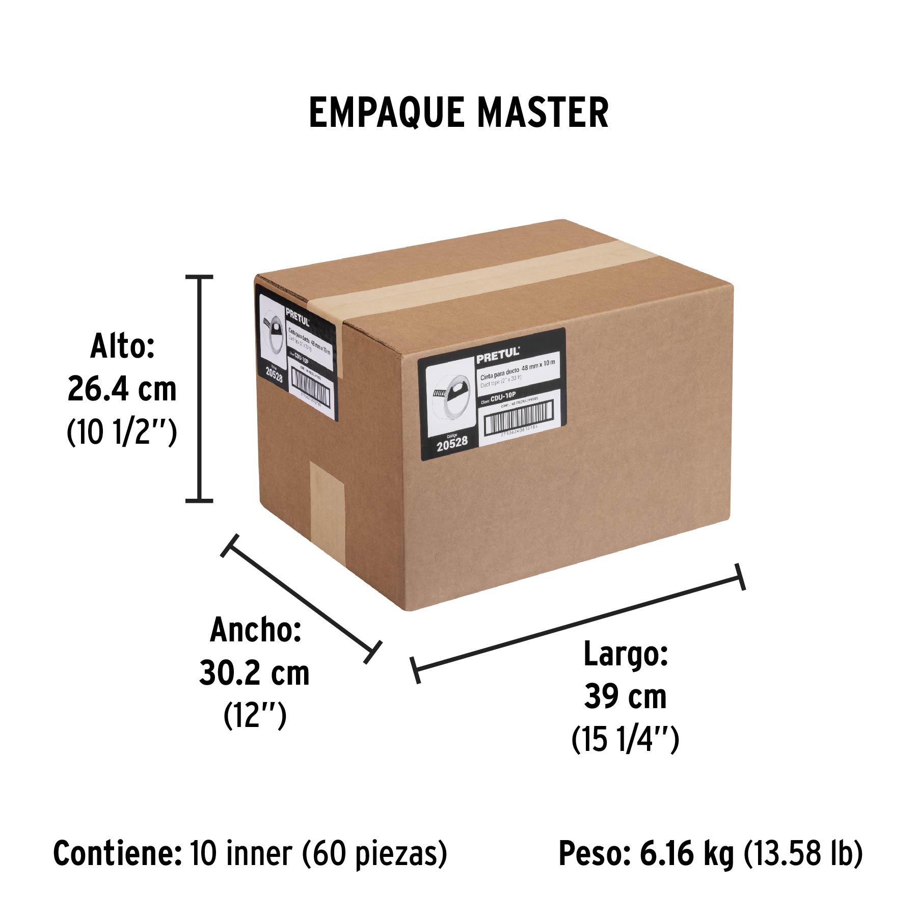 Cinta para ducto 10m x 48mm, espesor 0.16mm, PRETUL - Empaque