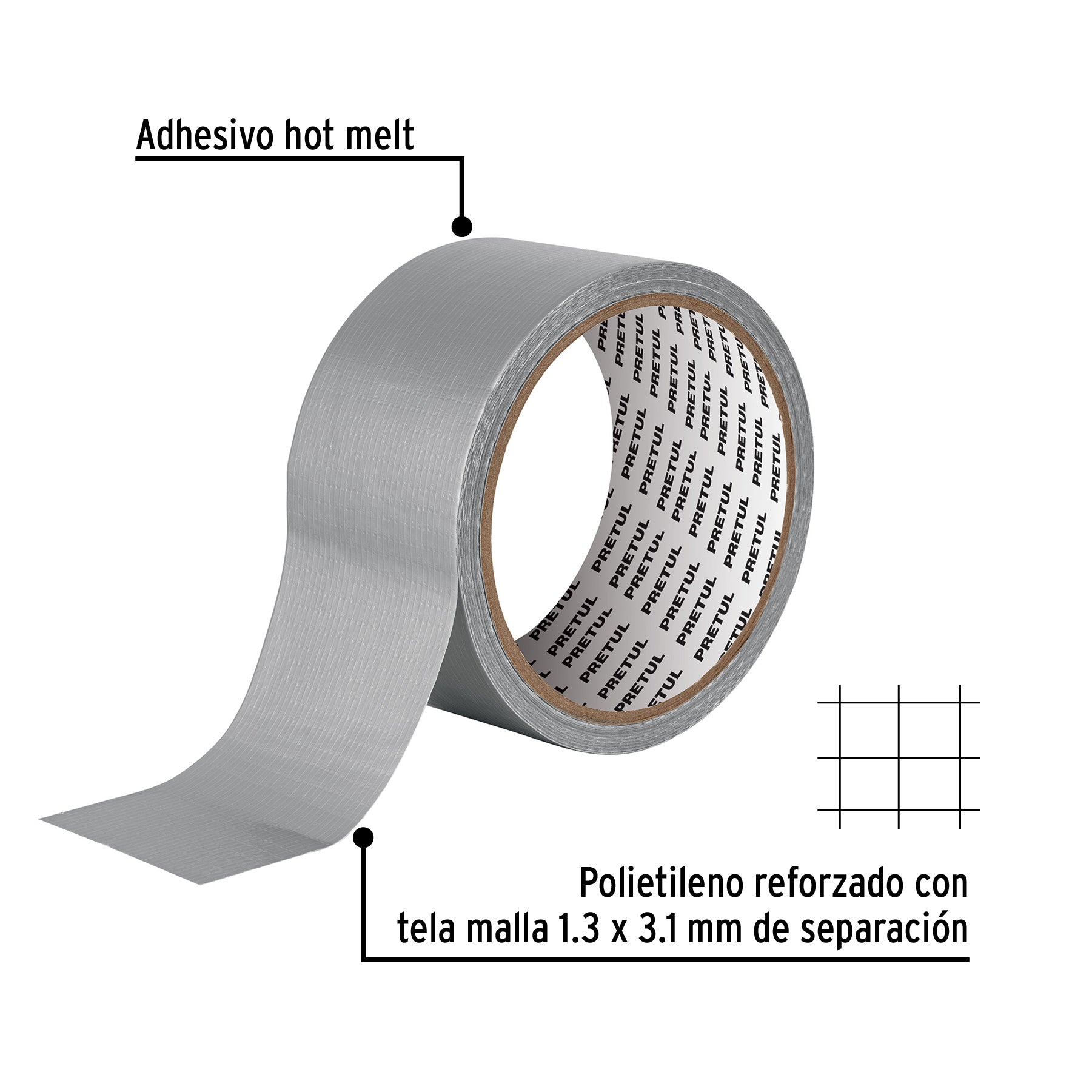 Cinta para ducto 10m x 48mm, espesor 0.16mm, PRETUL