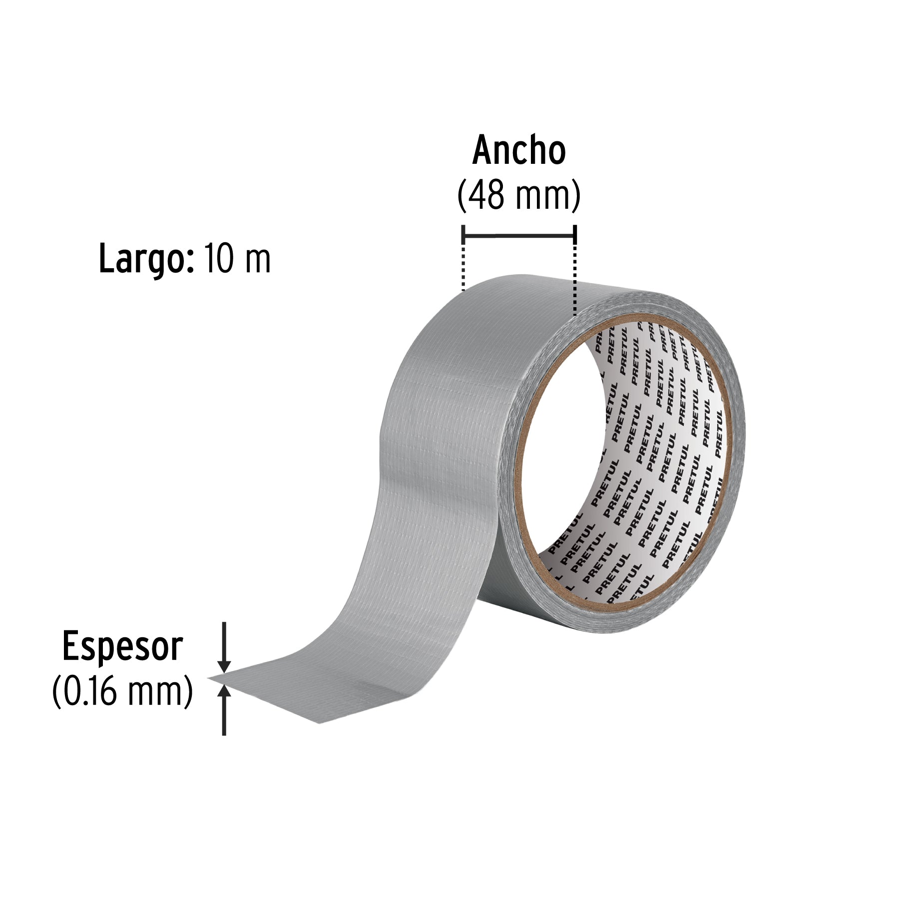 Cinta para ducto 10m x 48mm, espesor 0.16mm, PRETUL