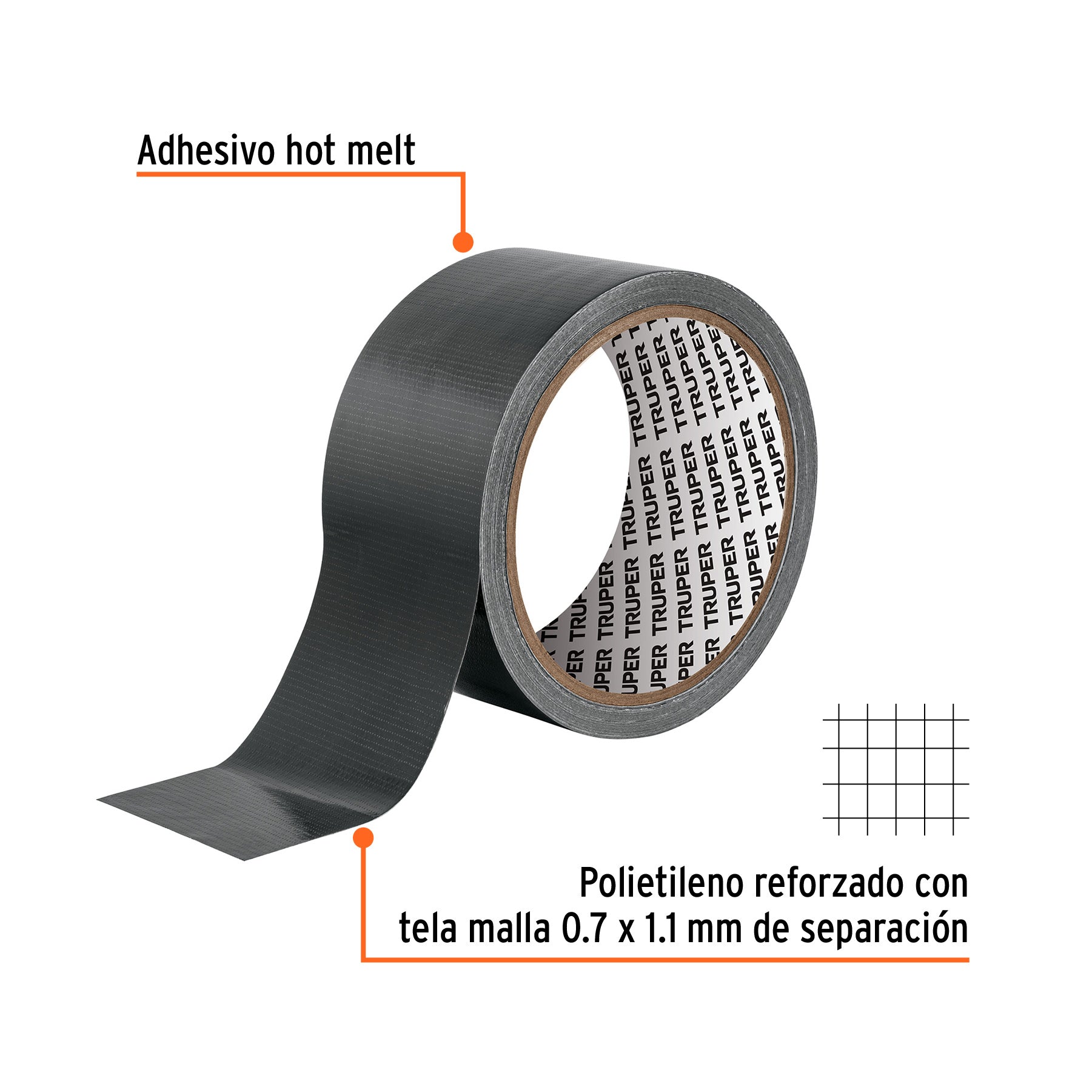 Cinta negra para ducto 10m x 48mm, espesor 0.19mm, TRUPER
