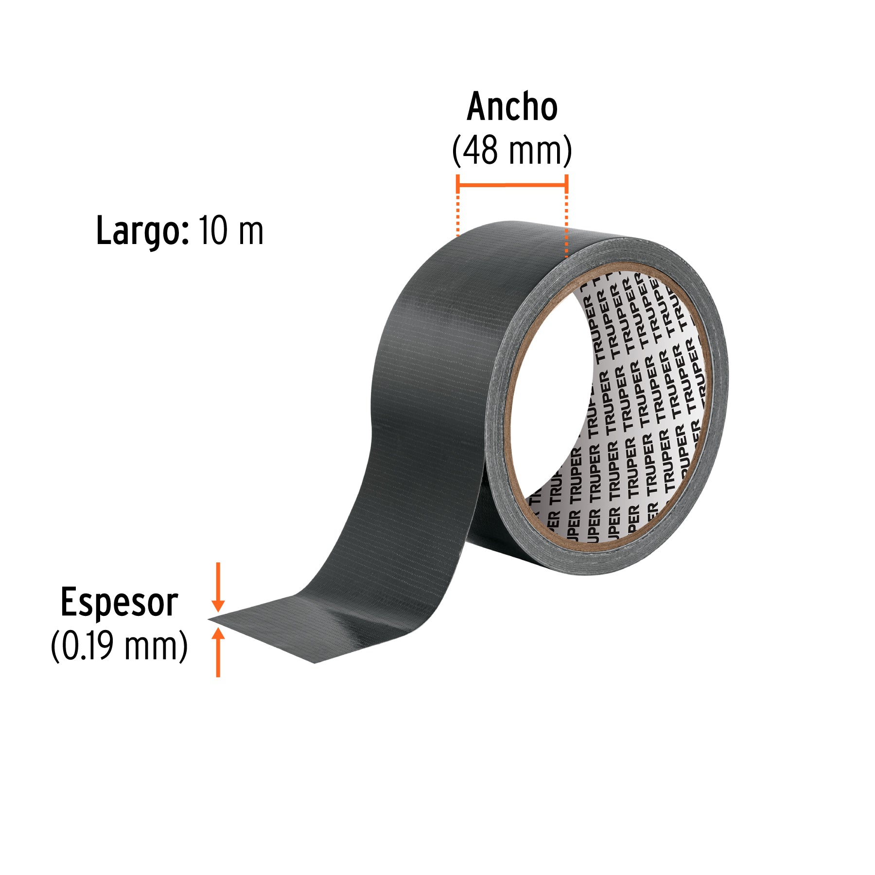 Cinta negra para ducto 10m x 48mm, espesor 0.19mm, TRUPER
