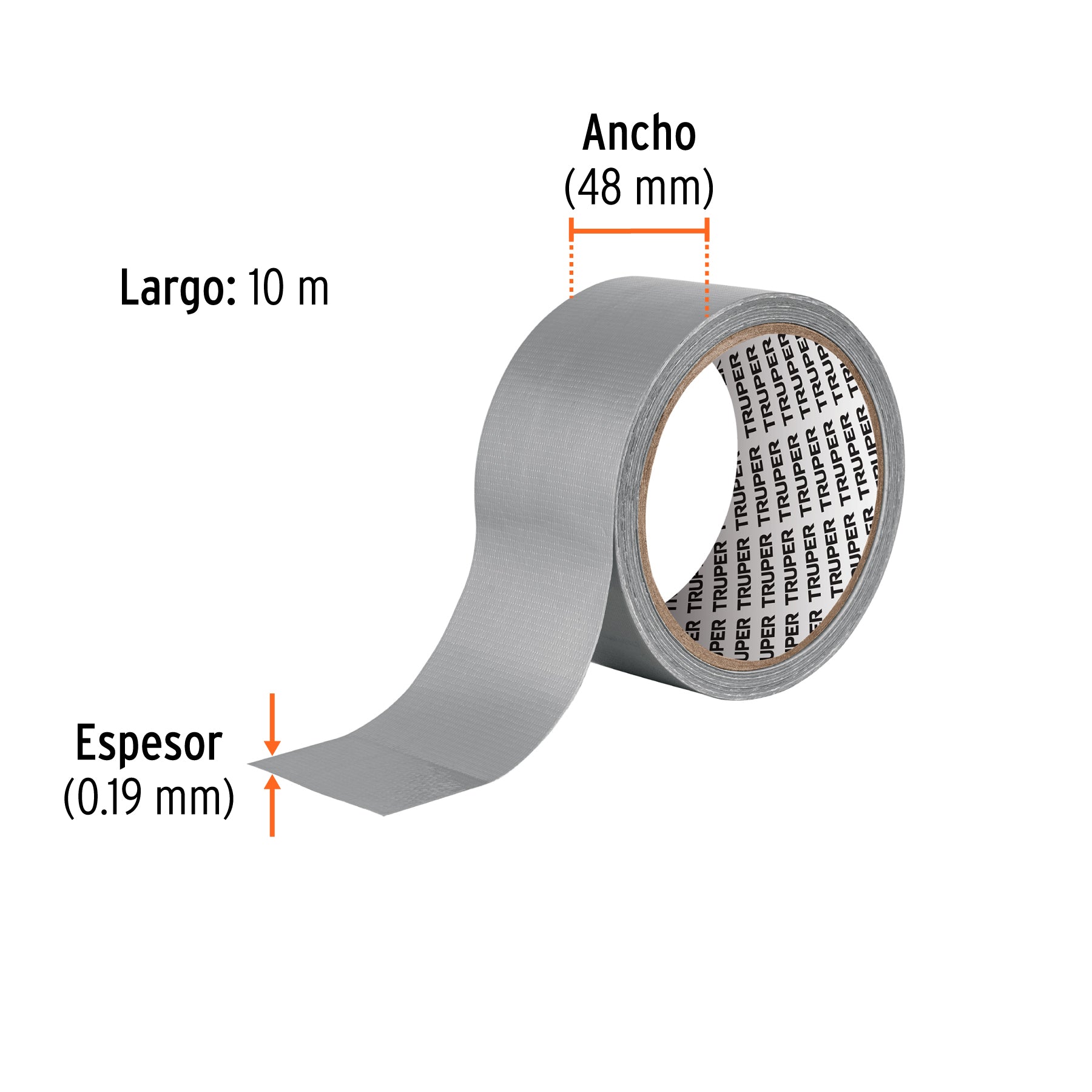Cinta para ducto 10m x 48mm, espesor 0.19mm, TRUPER