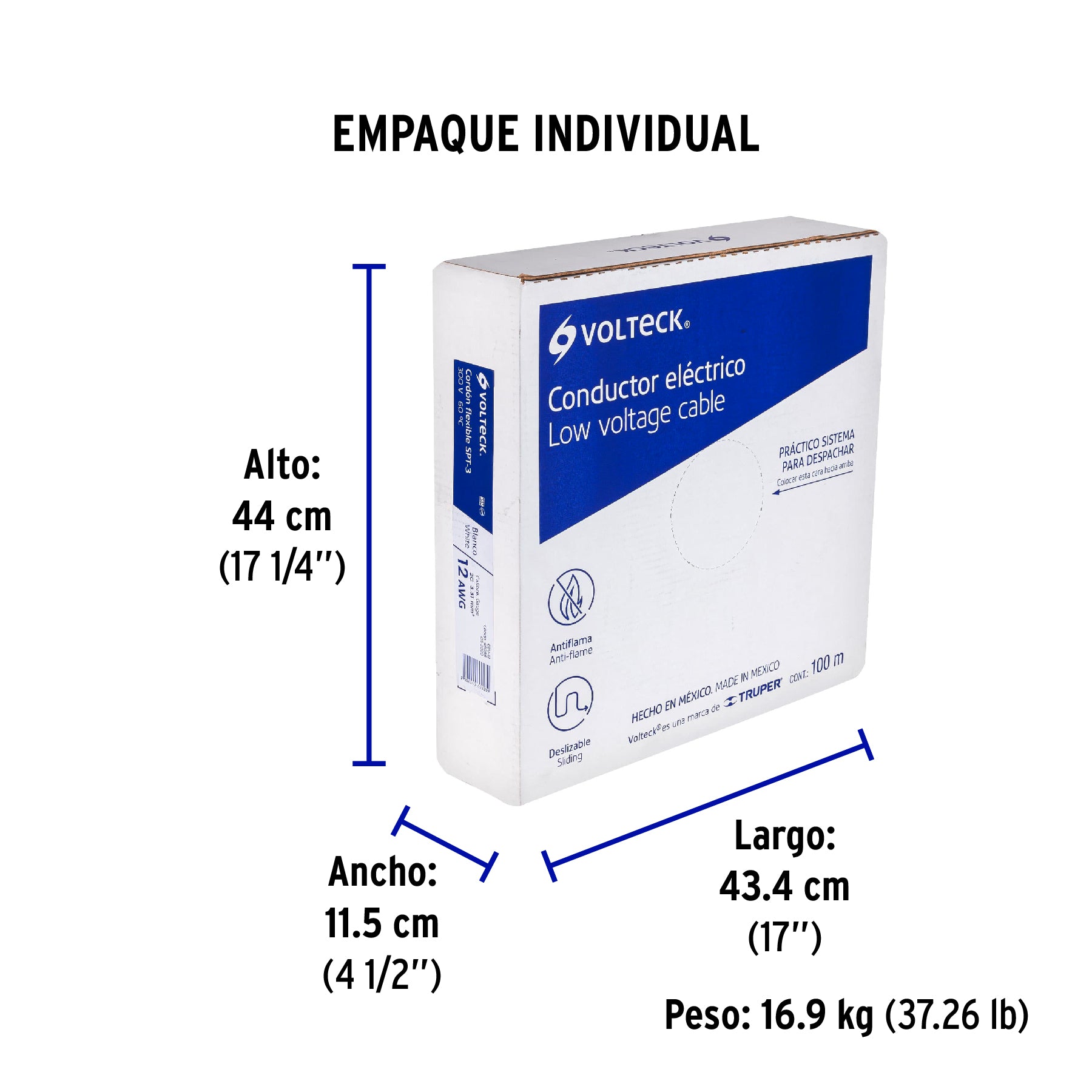 Rollo de 100 m de cordón dúplex flexible SPT 12 AWG, VOLTECK - Empaque