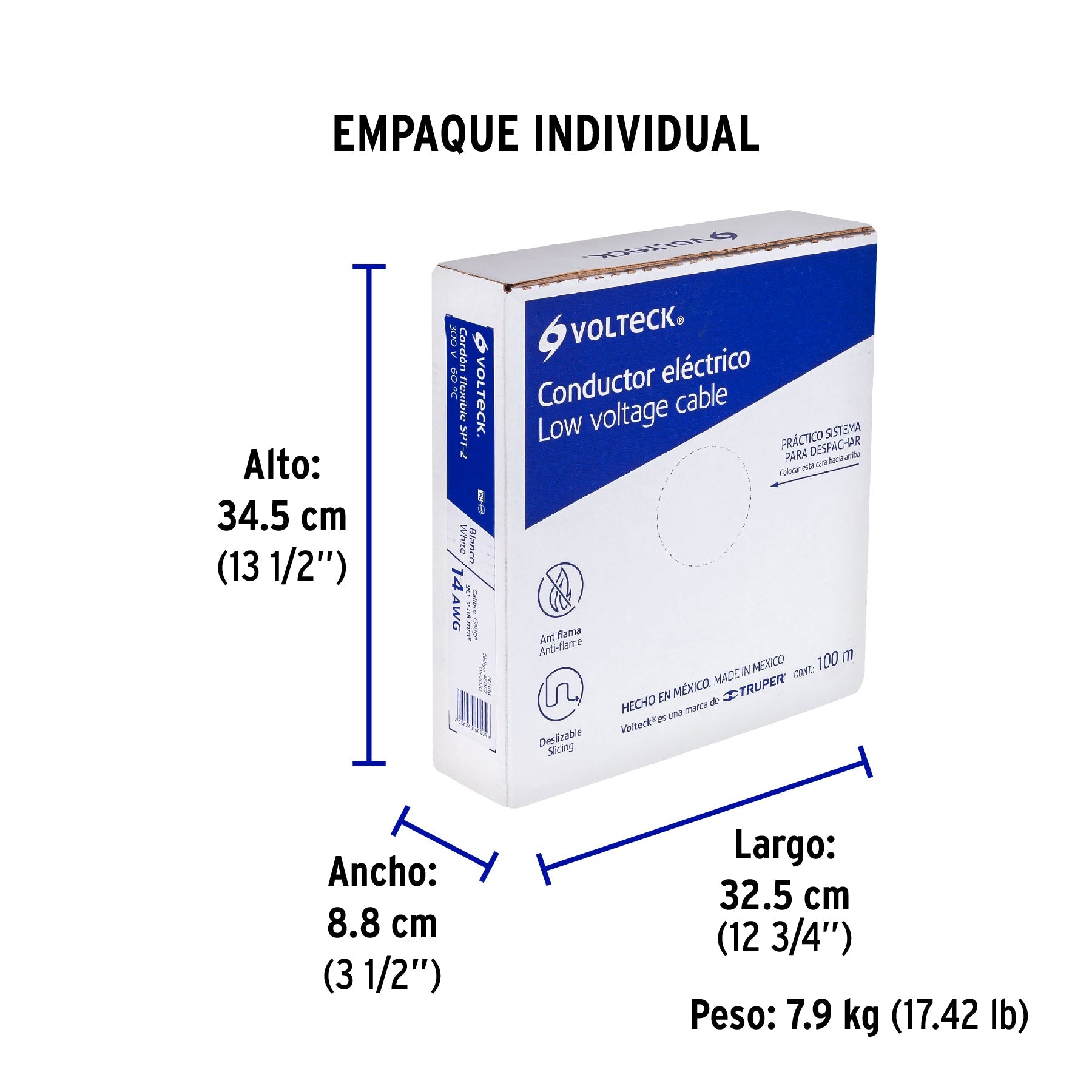 Rollo de 100 m de cordón dúplex flexible SPT 14 AWG, VOLTECK - Empaque
