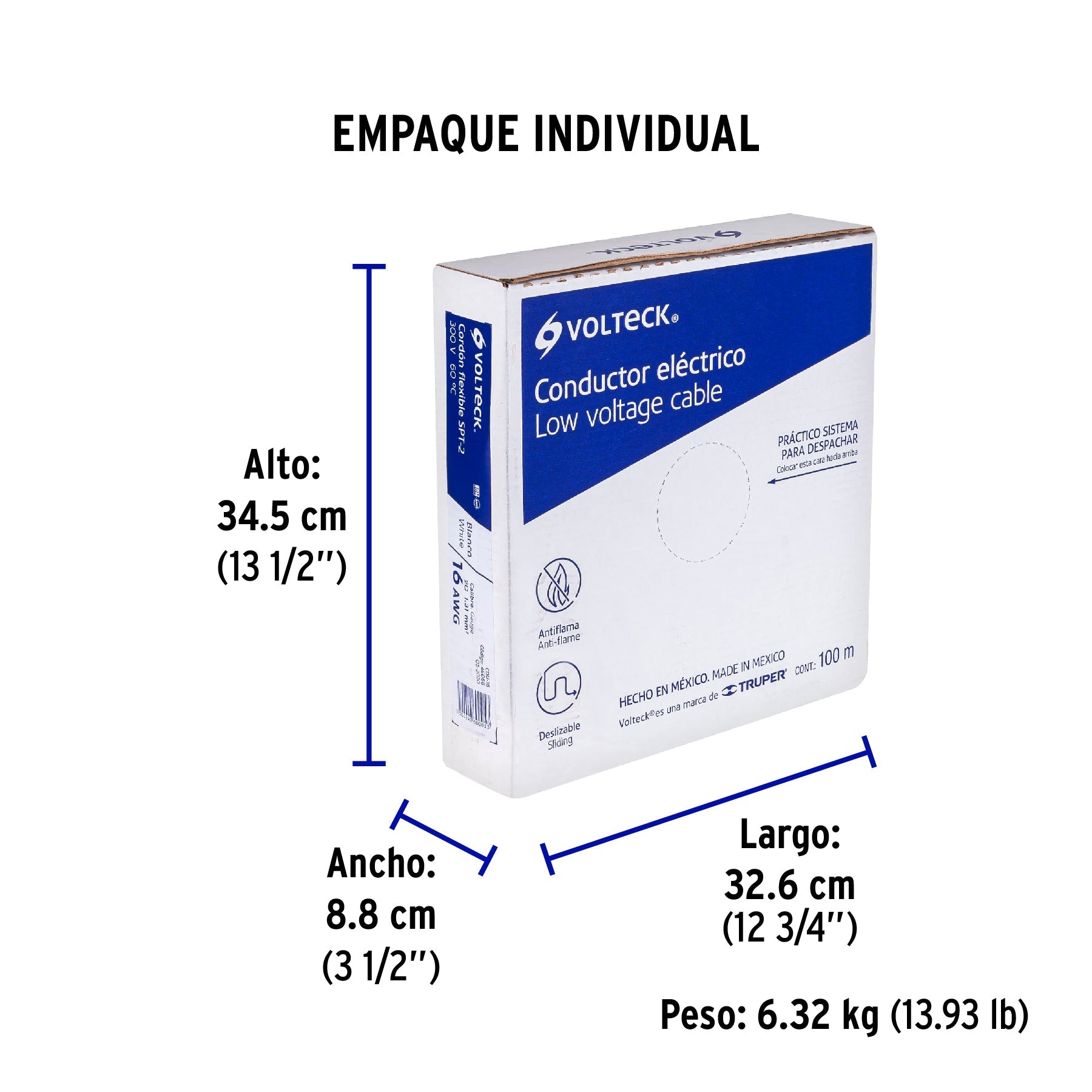Rollo de 100 m de cordón dúplex flexible SPT 16 AWG, VOLTECK - Empaque