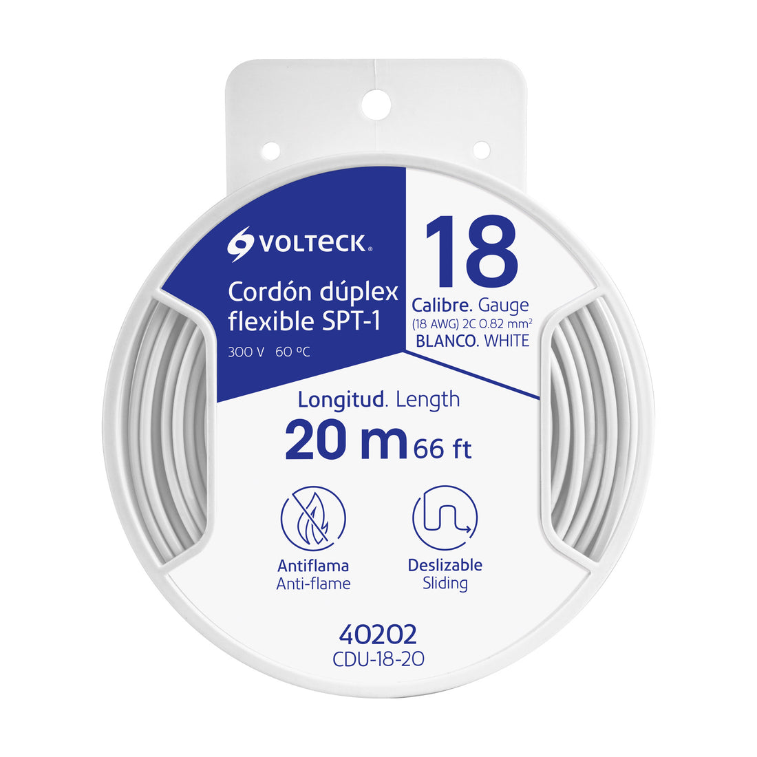 Carrete con 20 m cordón dúplex flexible SPT 18 AWG, VOLTECK