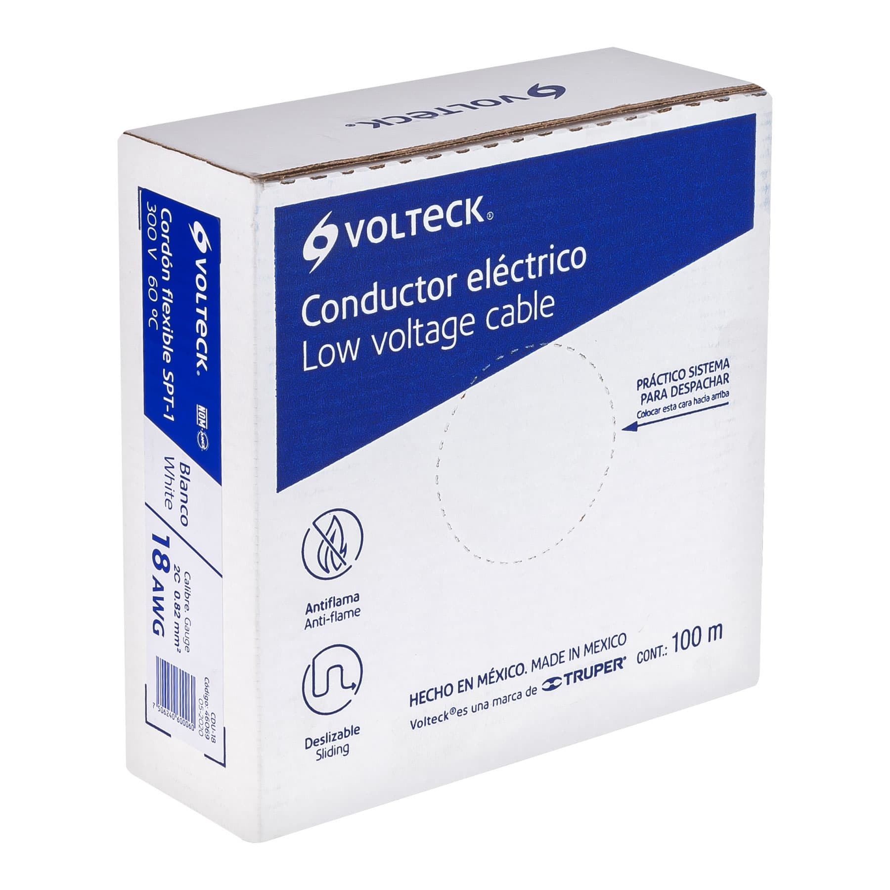 Rollo de 100 m de cordón dúplex flexible SPT 18 AWG, VOLTECK