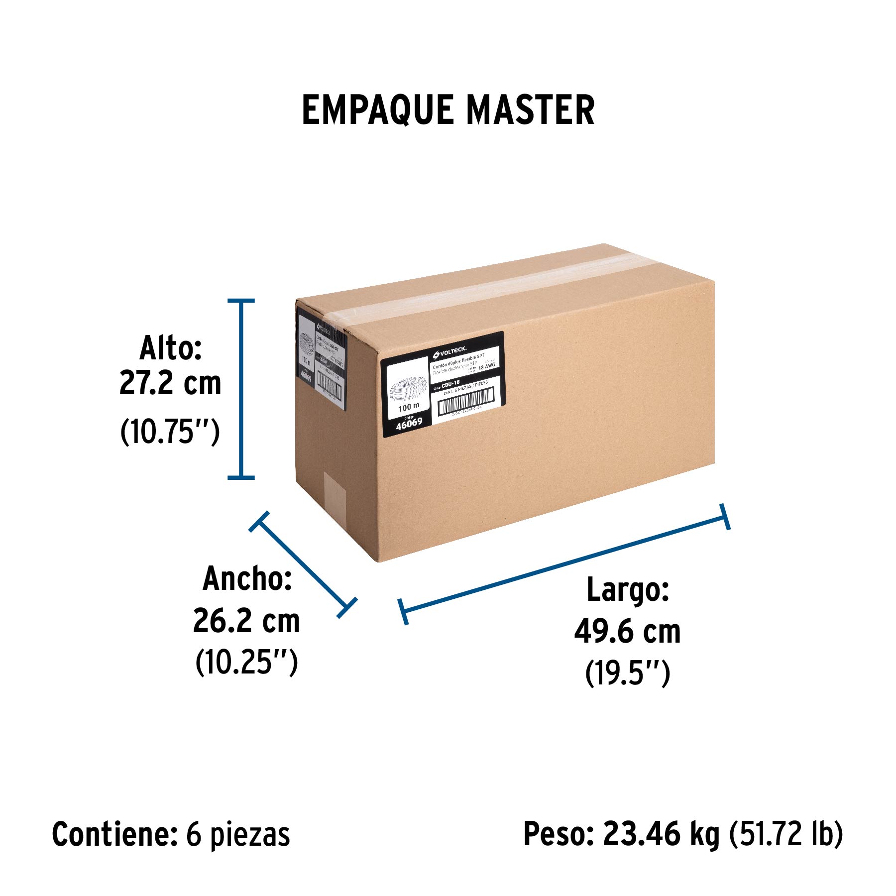 Rollo de 100 m de cordón dúplex flexible SPT 18 AWG, VOLTECK - Empaque
