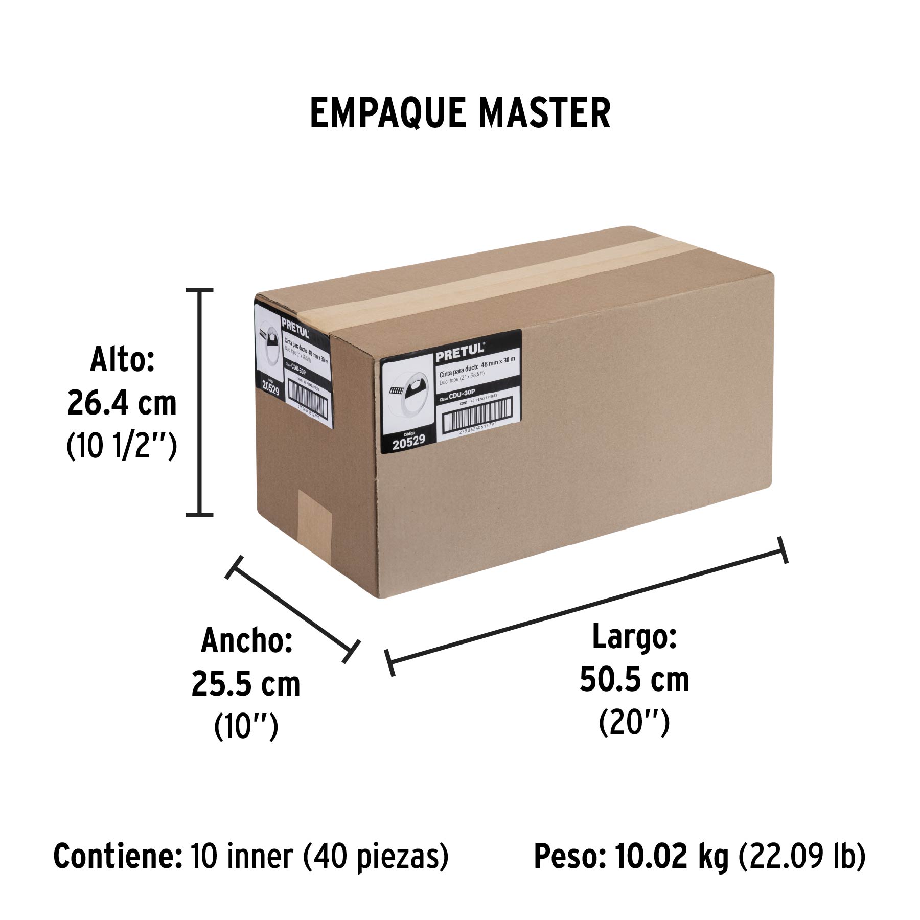 Cinta para ducto 30m x 48mm, espesor 0.16mm, PRETUL - Empaque