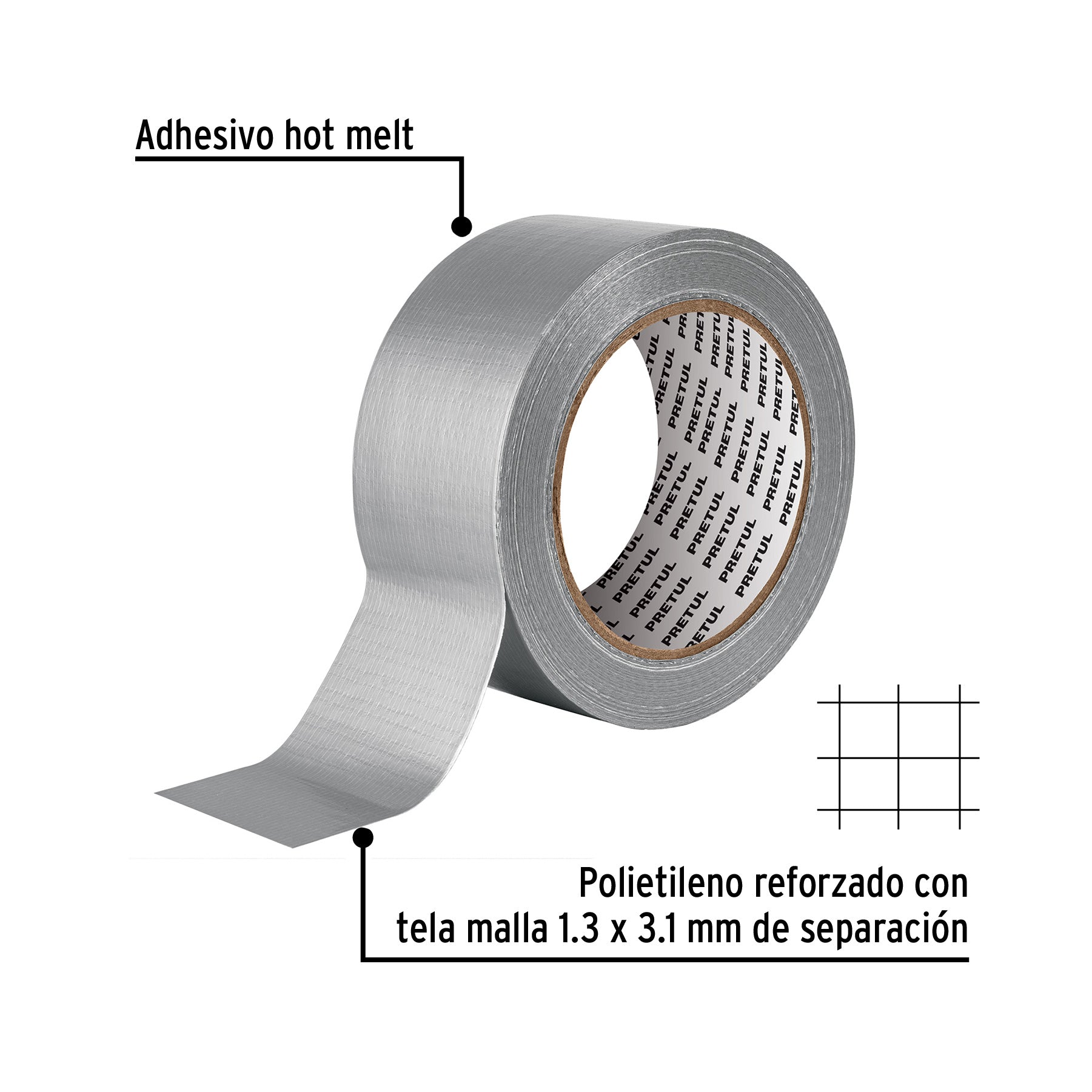 Cinta para ducto 30m x 48mm, espesor 0.16mm, PRETUL