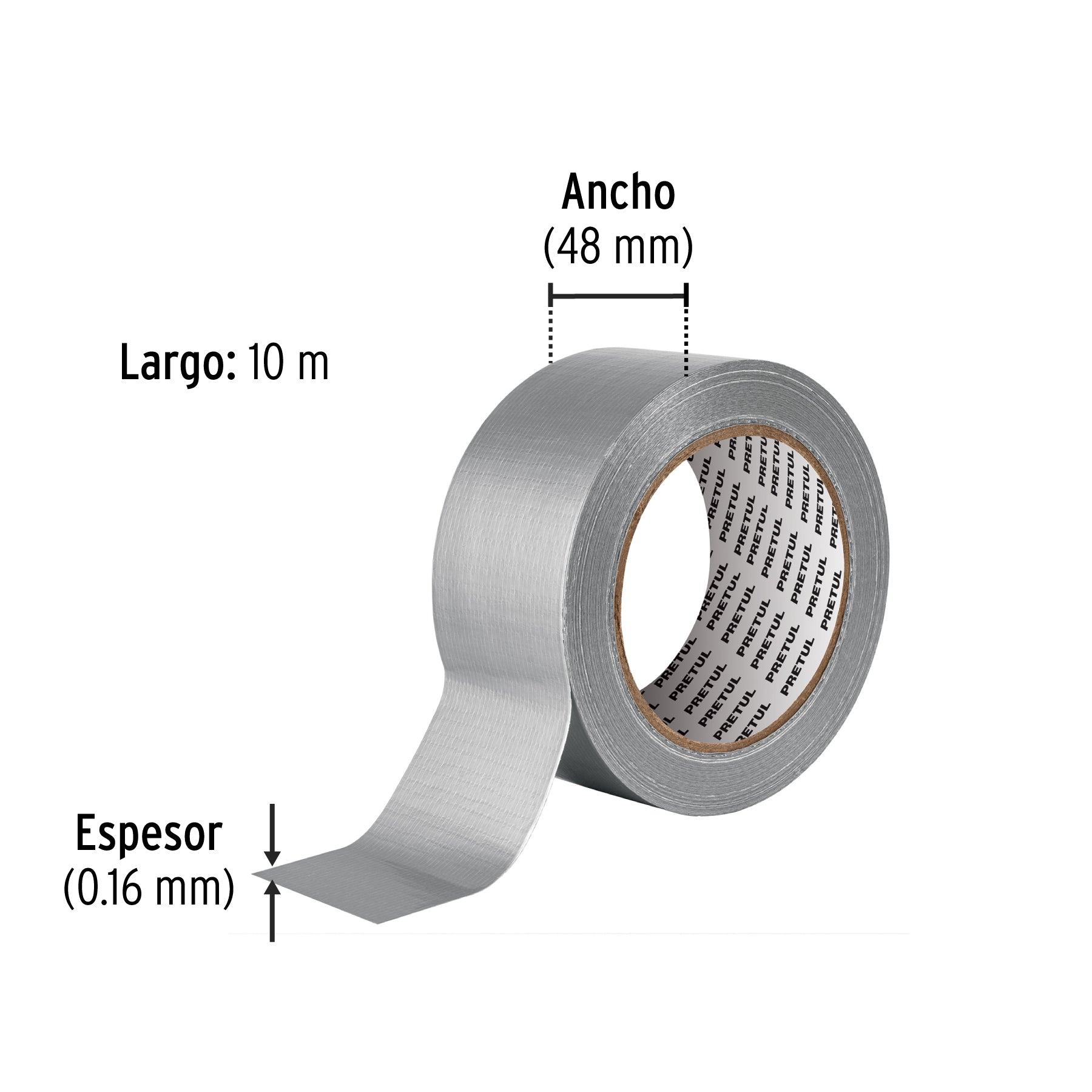 Cinta para ducto 30m x 48mm, espesor 0.16mm, PRETUL