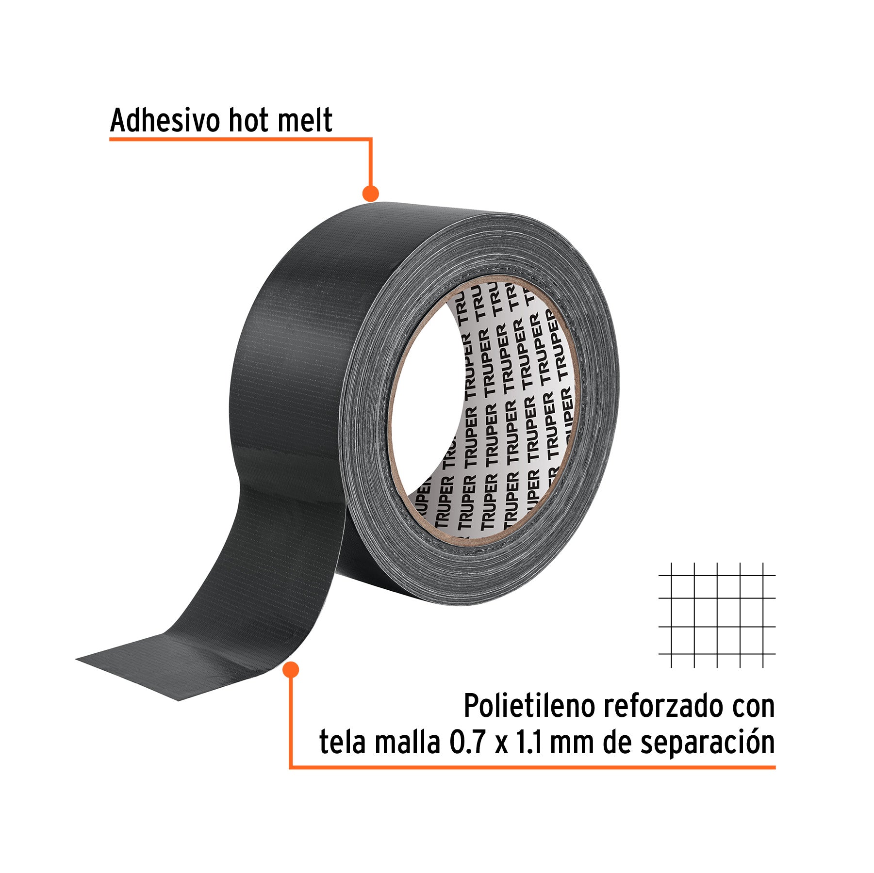 Cinta negra para ducto 30m x 48mm, espesor 0.19mm, TRUPER
