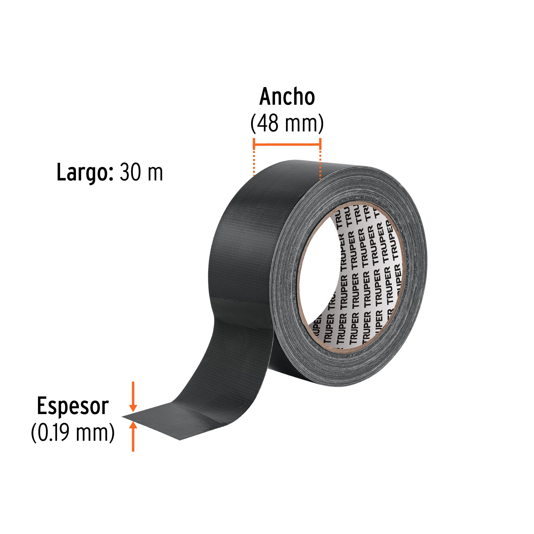 Cinta negra para ducto 30m x 48mm, espesor 0.19mm, TRUPER