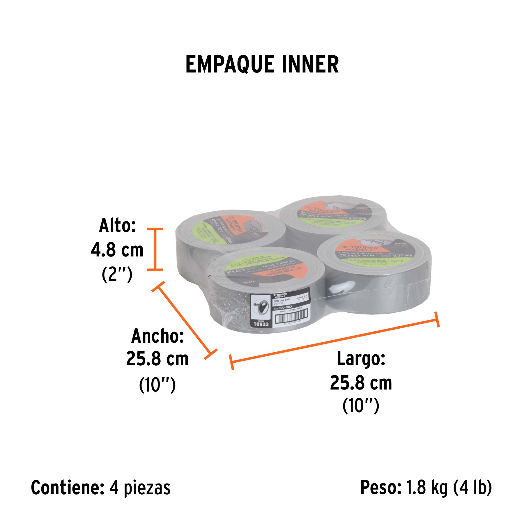 Cinta para ducto 30m x 48mm, espesor 0.27mm, EXPERT - Empaque