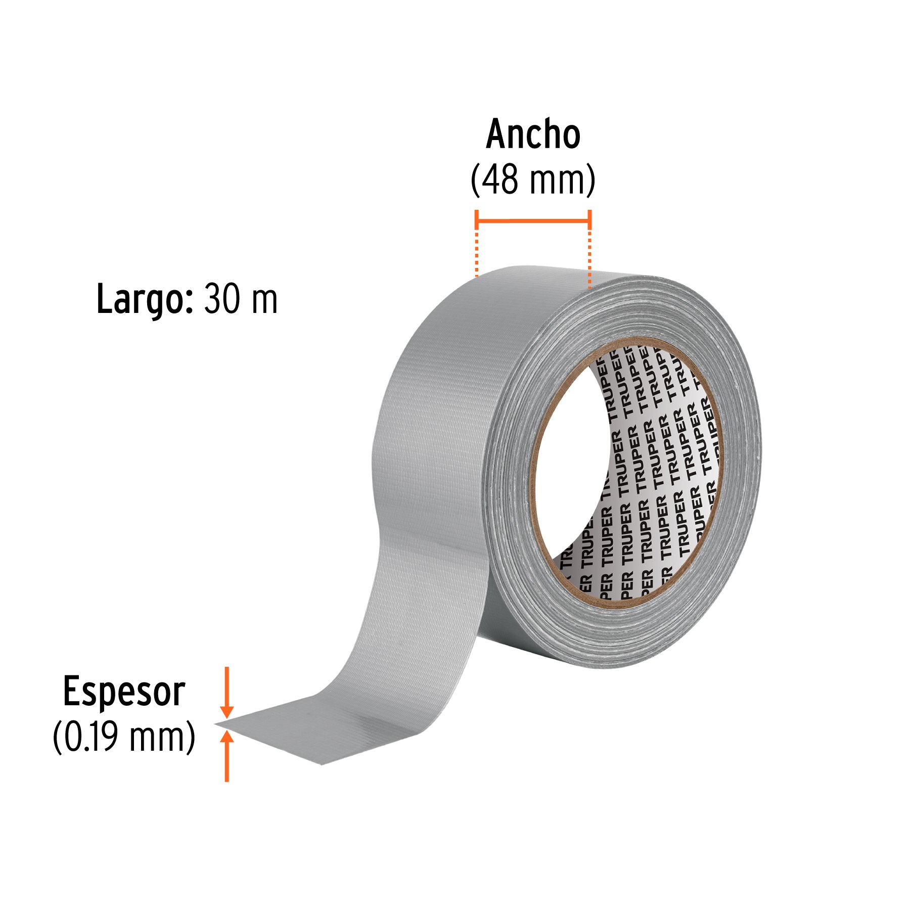 Cinta para ducto 30m x 48mm, espesor 0.19mm, TRUPER