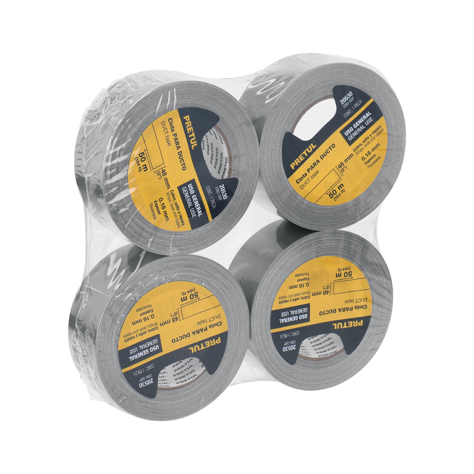 Cinta para ducto 50m x 48mm, espesor 0.16mm, PRETUL