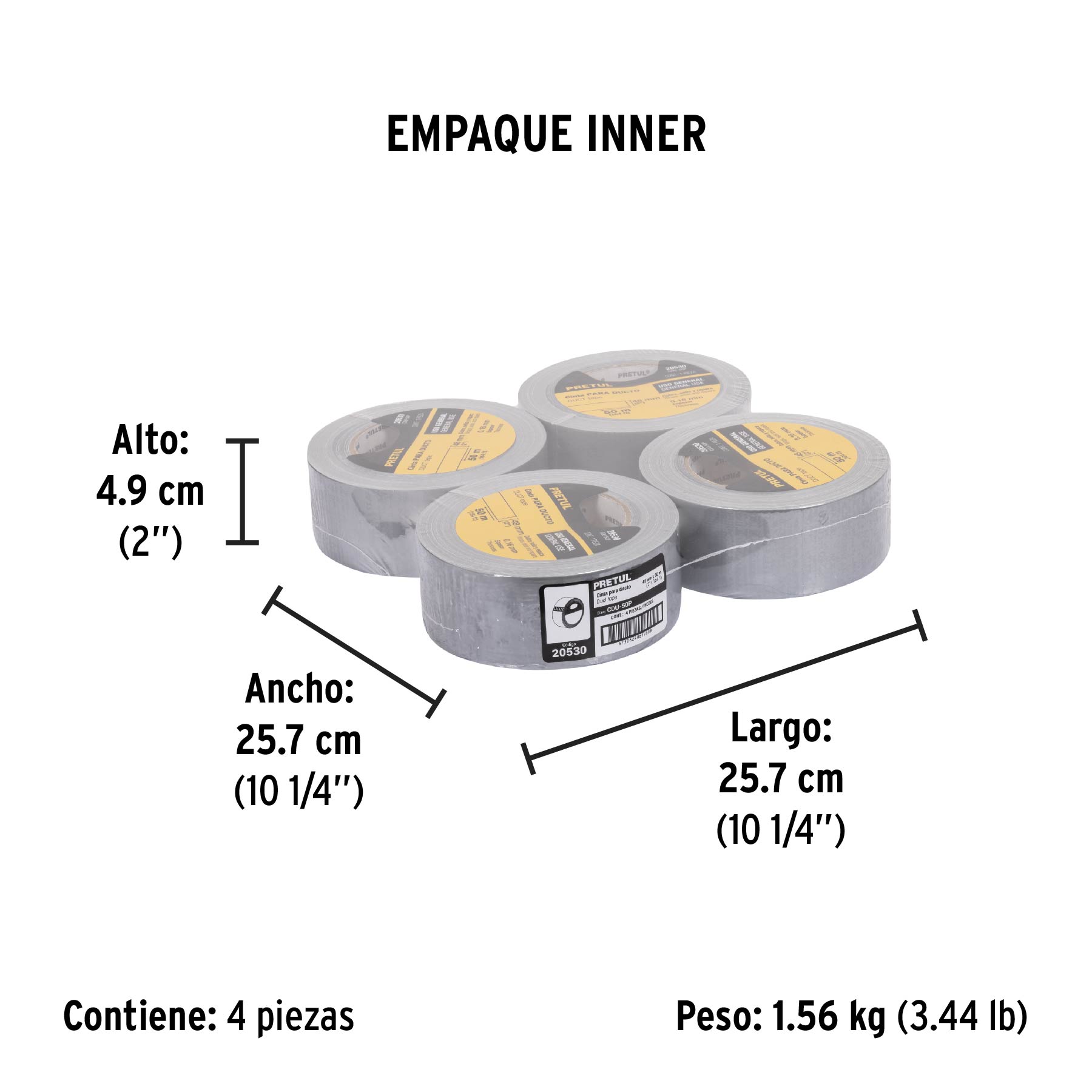 Cinta para ducto 50m x 48mm, espesor 0.16mm, PRETUL - Empaque