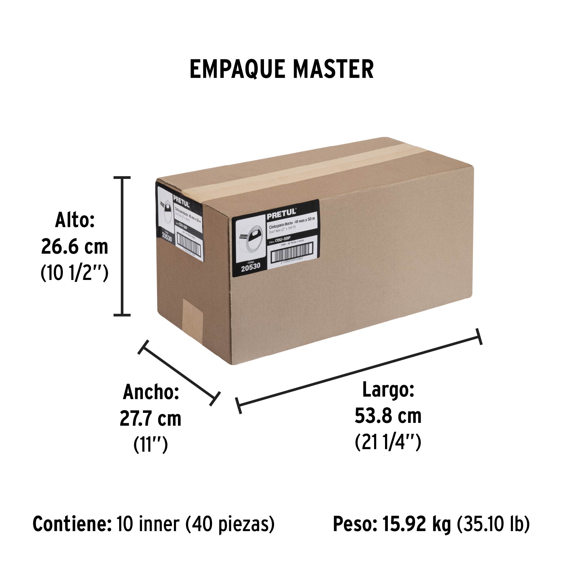 Cinta para ducto 50m x 48mm, espesor 0.16mm, PRETUL - Empaque