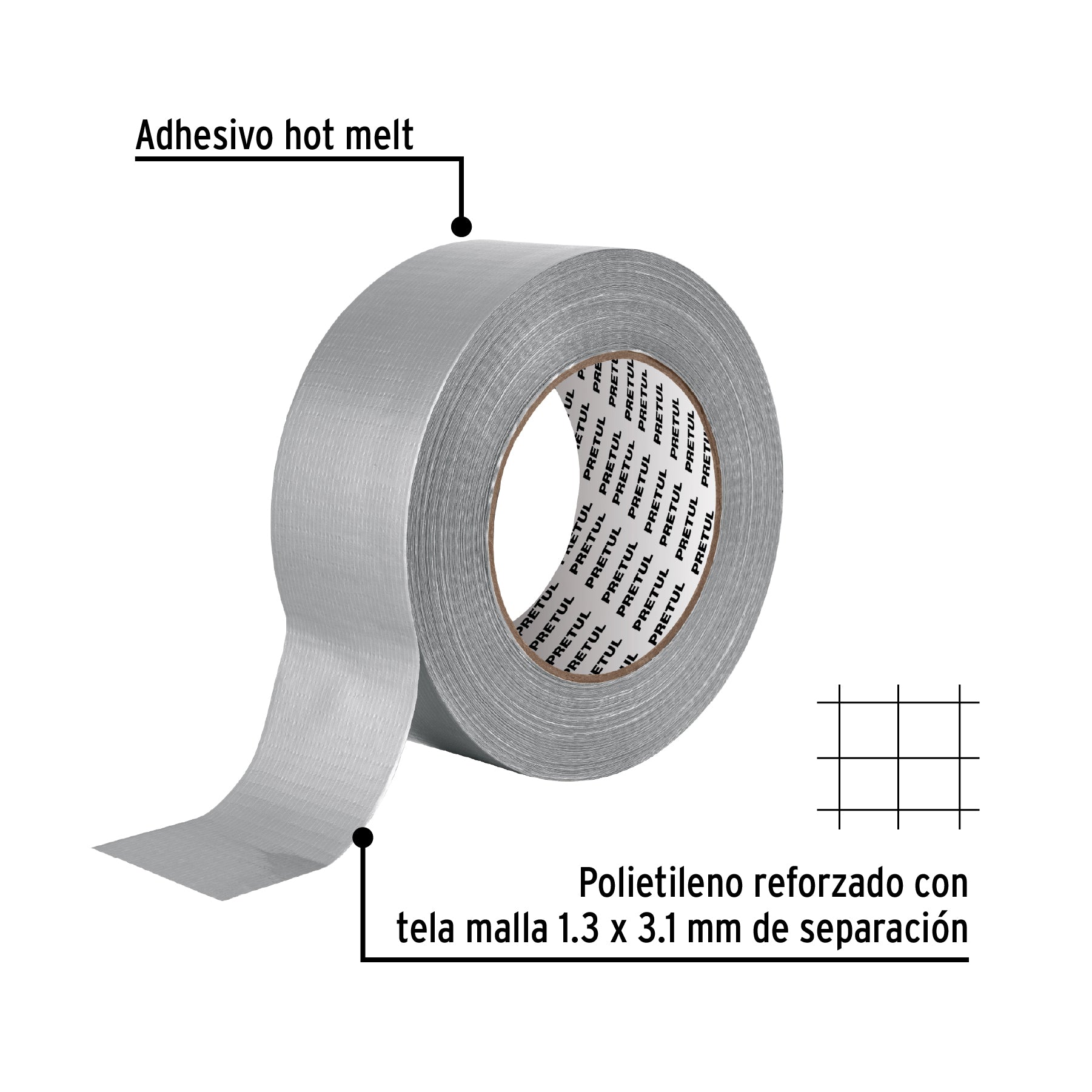 Cinta para ducto 50m x 48mm, espesor 0.16mm, PRETUL