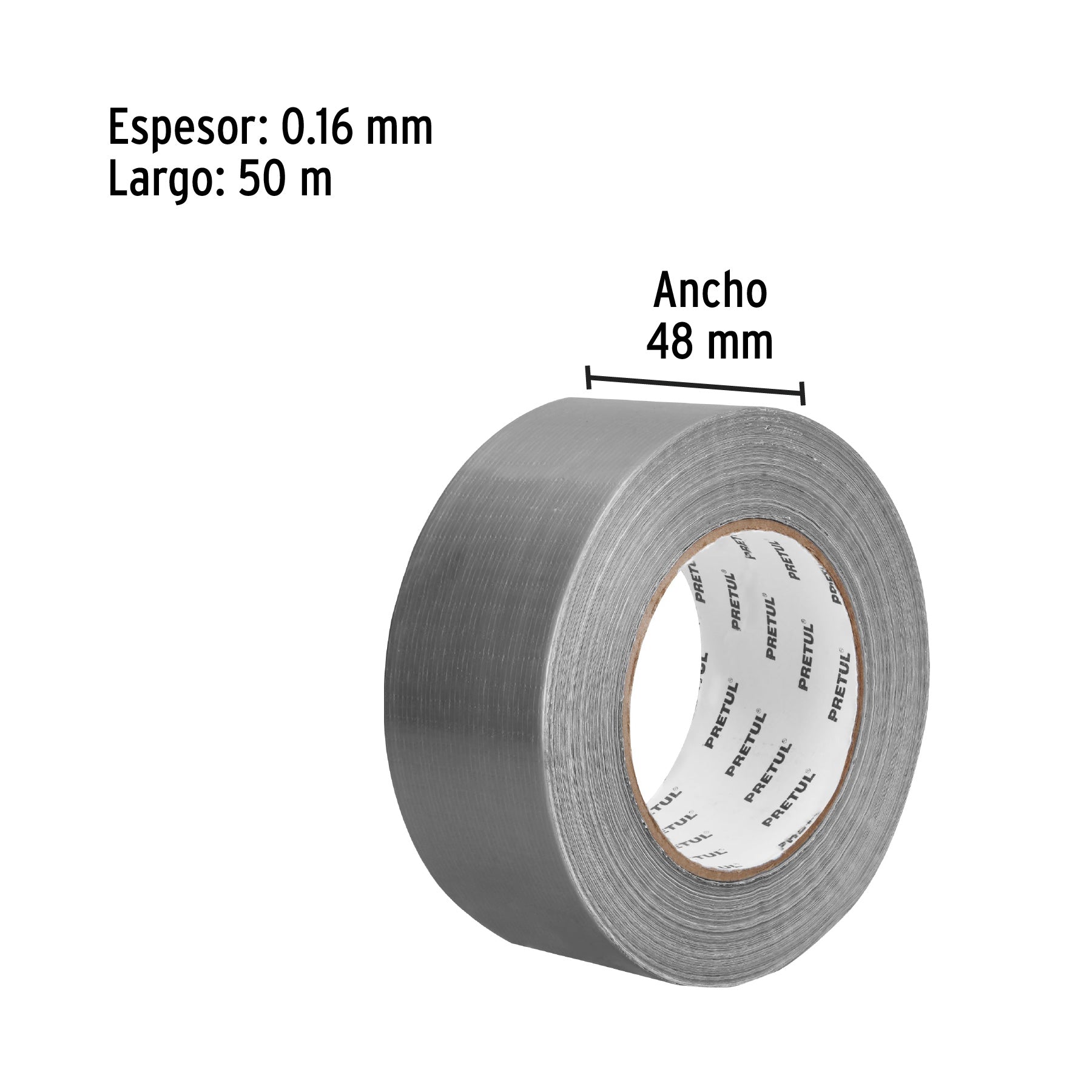 Cinta para ducto 50m x 48mm, espesor 0.16mm, PRETUL