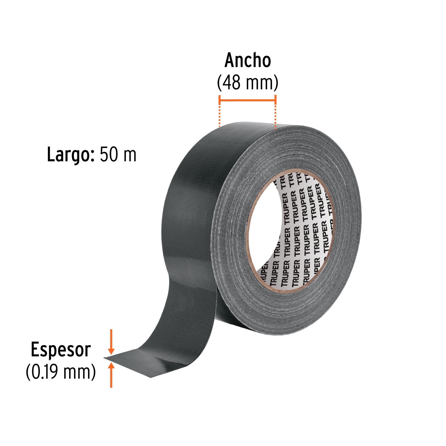Cinta negra para ducto 50m x 48mm, espesor 0.19mm, TRUPER