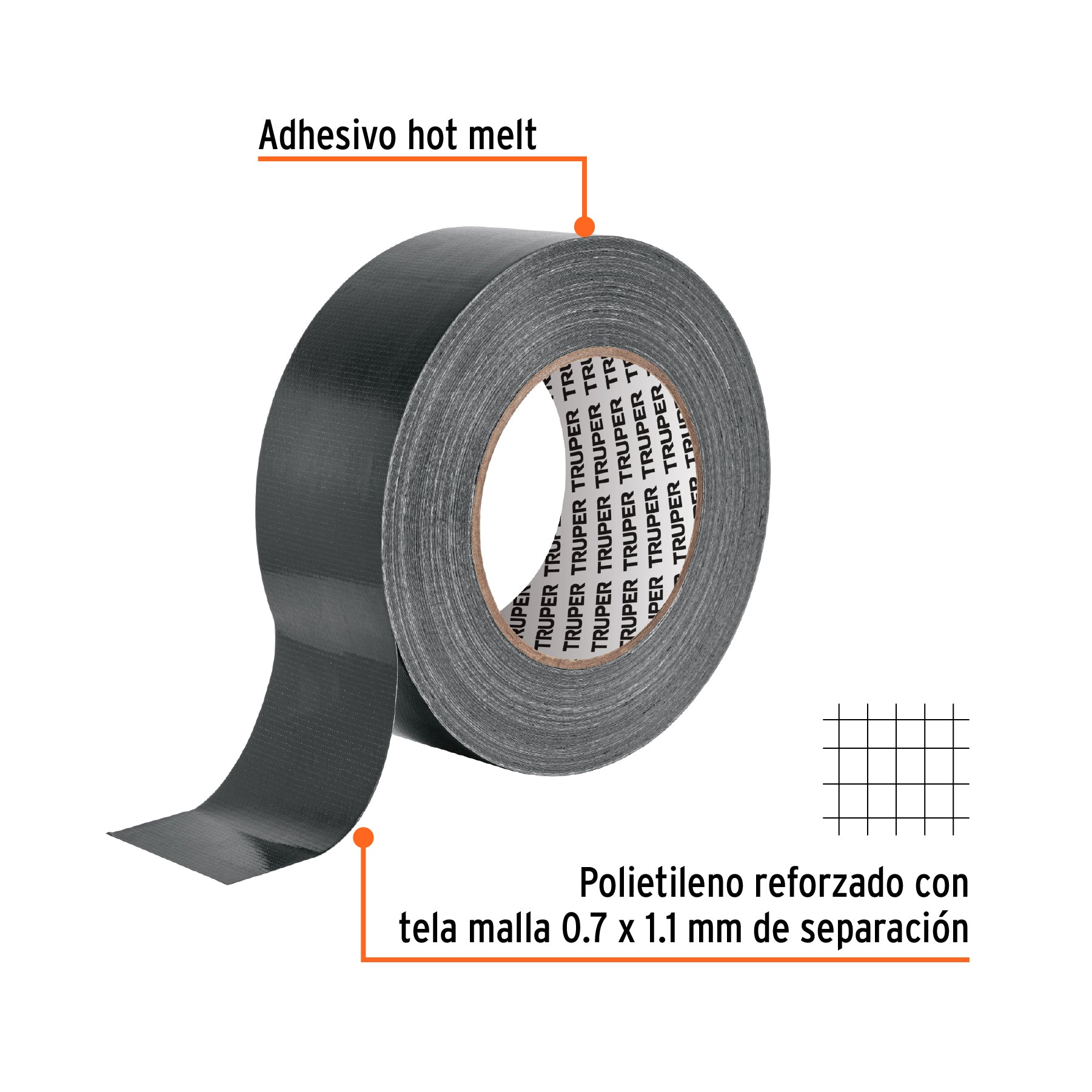 Cinta negra para ducto 50m x 48mm, espesor 0.19mm, TRUPER