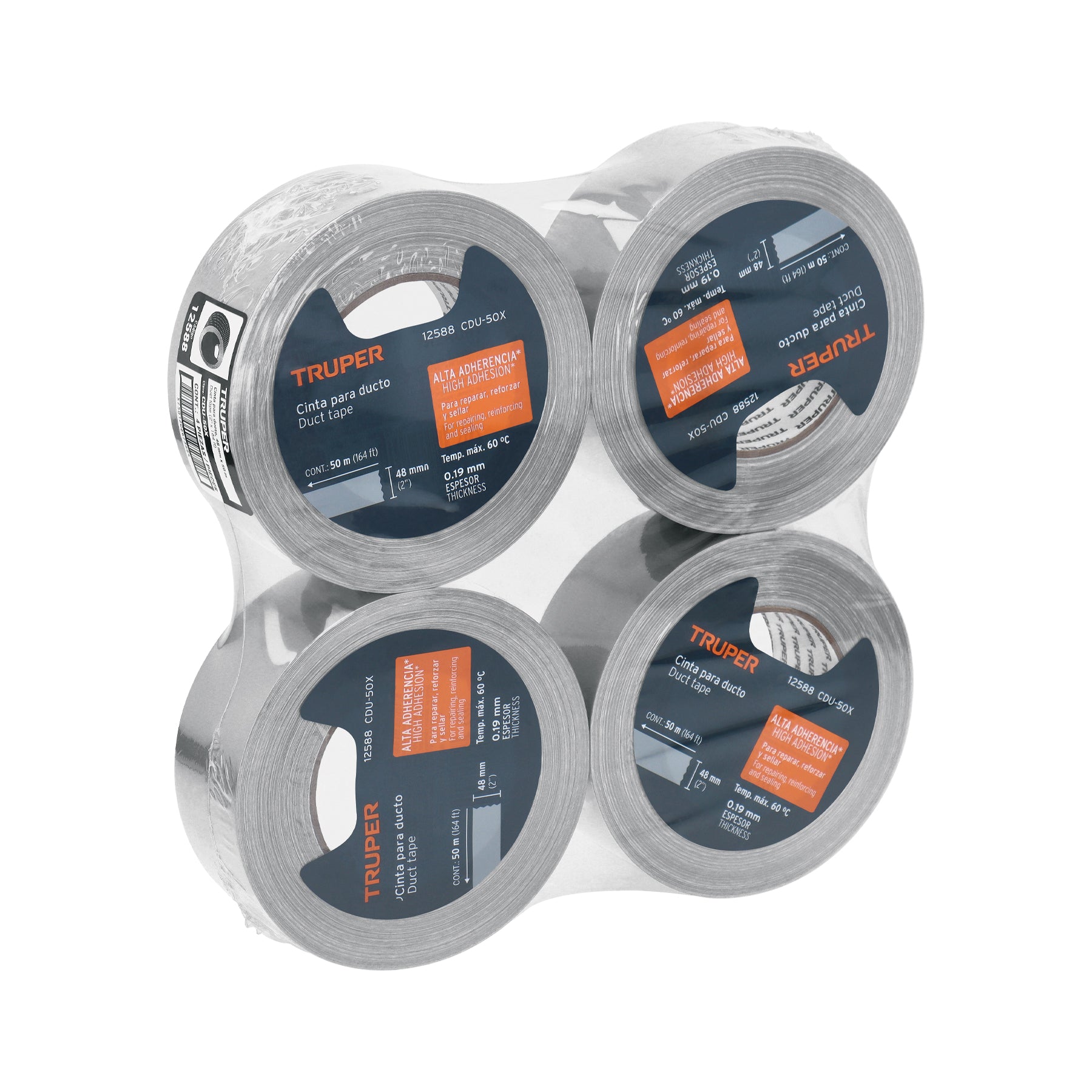 Cinta para ducto 50m x 48mm, espesor 0.19mm, TRUPER