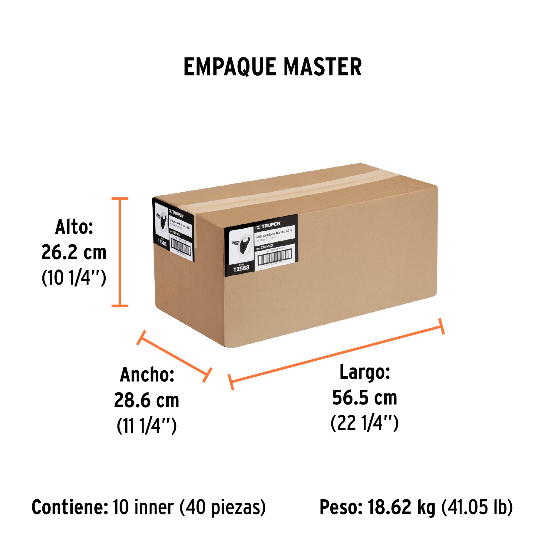 Cinta para ducto 50m x 48mm, espesor 0.19mm, TRUPER - Empaque