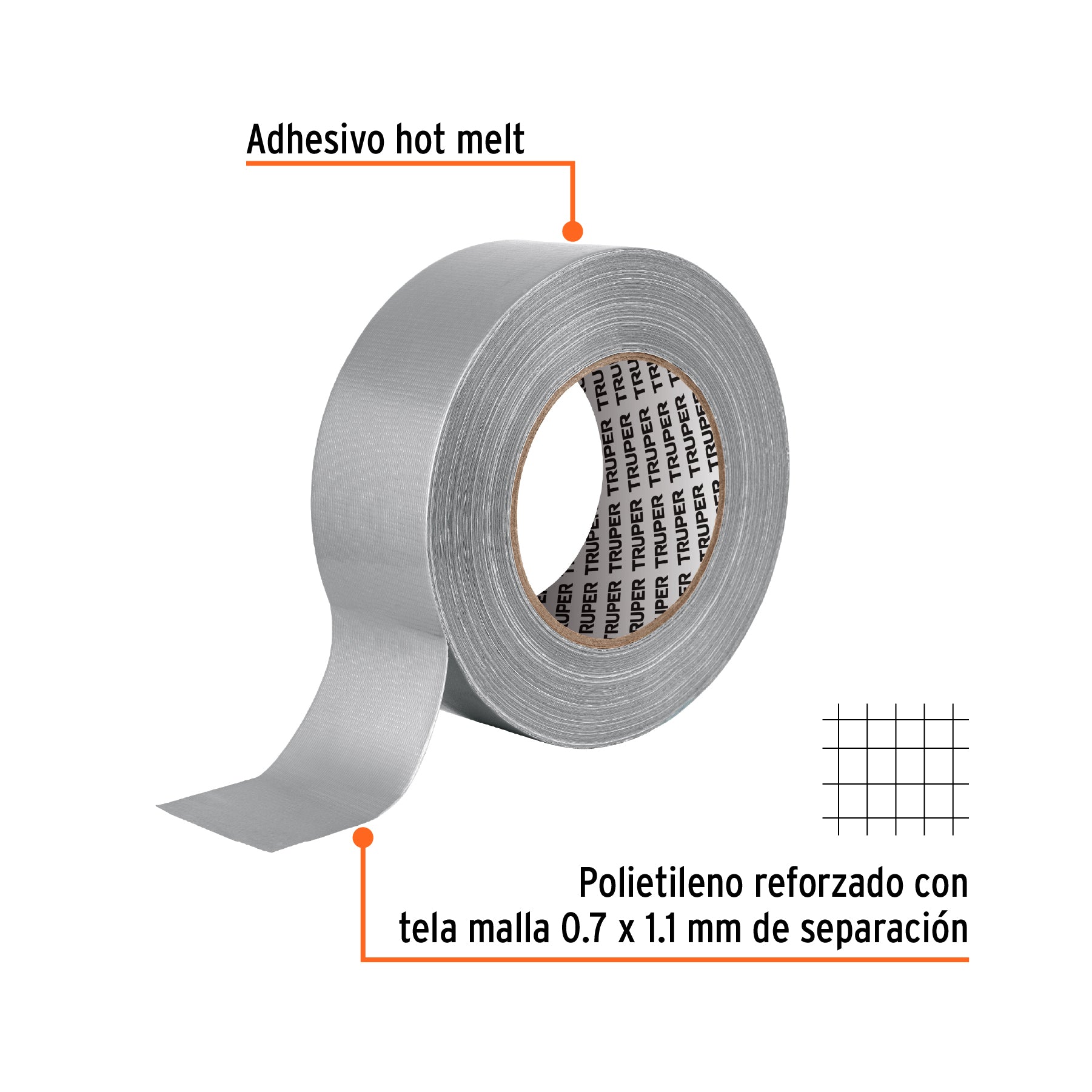 Cinta para ducto 50m x 48mm, espesor 0.19mm, TRUPER