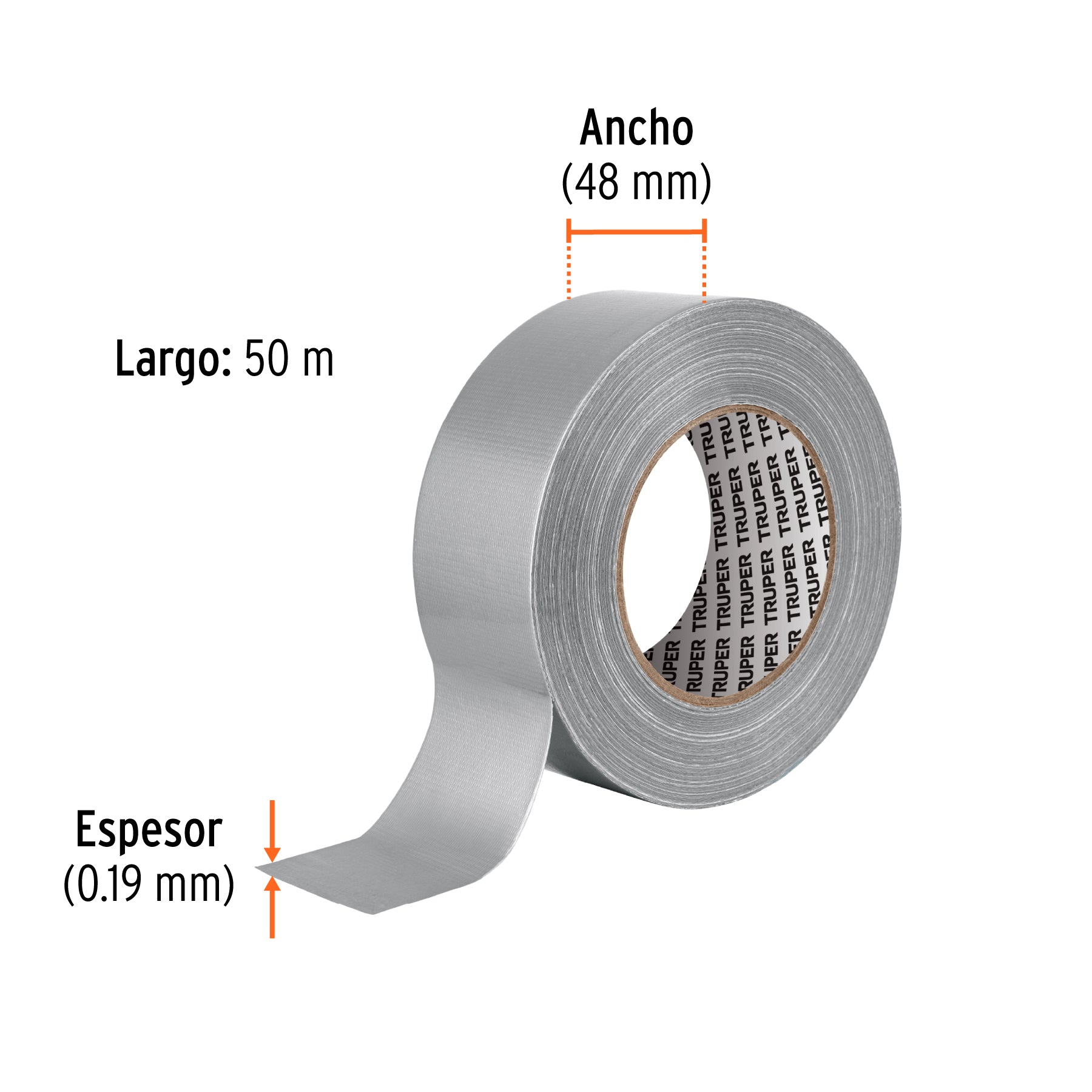 Cinta para ducto 50m x 48mm, espesor 0.19mm, TRUPER