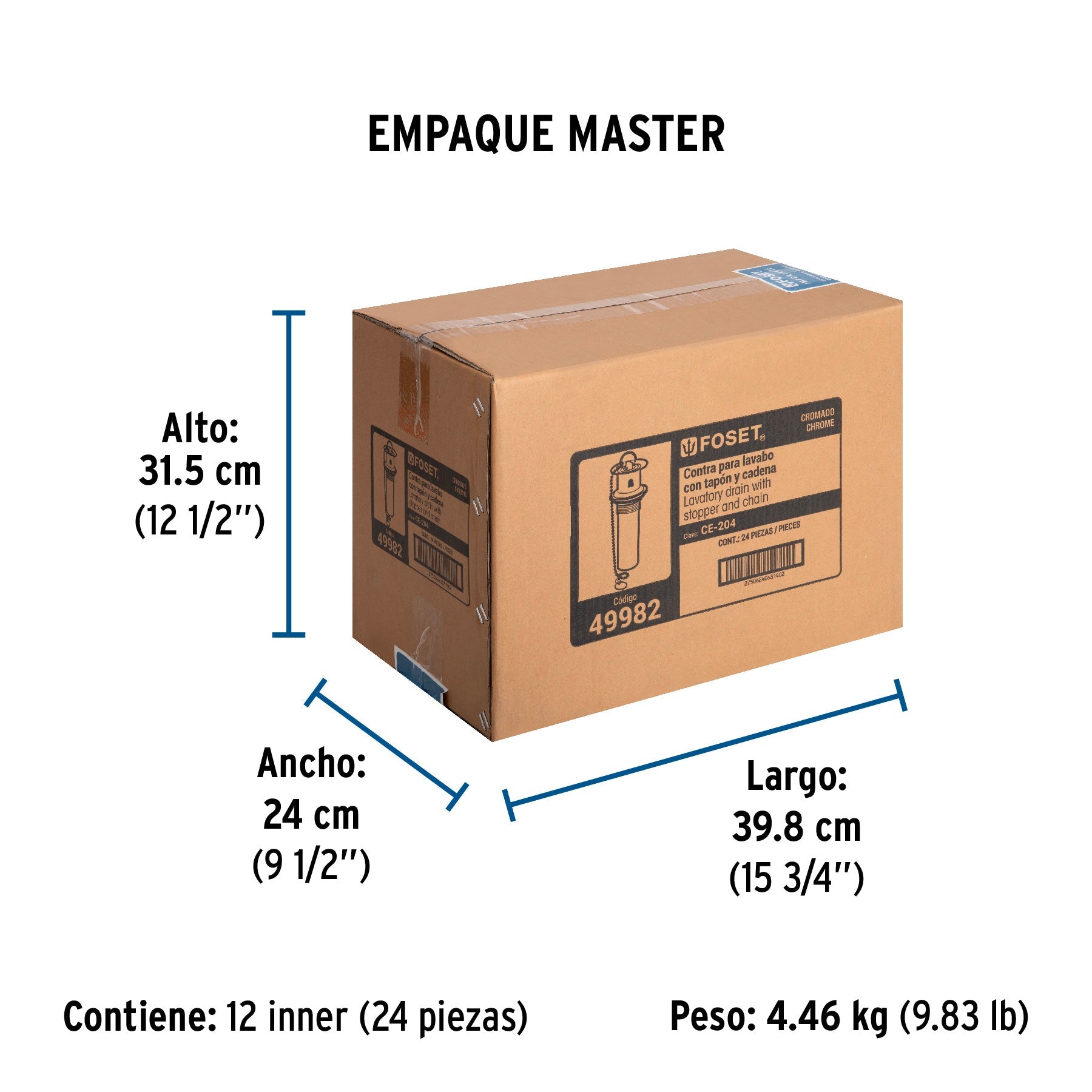 Contra para lavabo, con rebosadero, tapón y cadena, cromo - Empaque