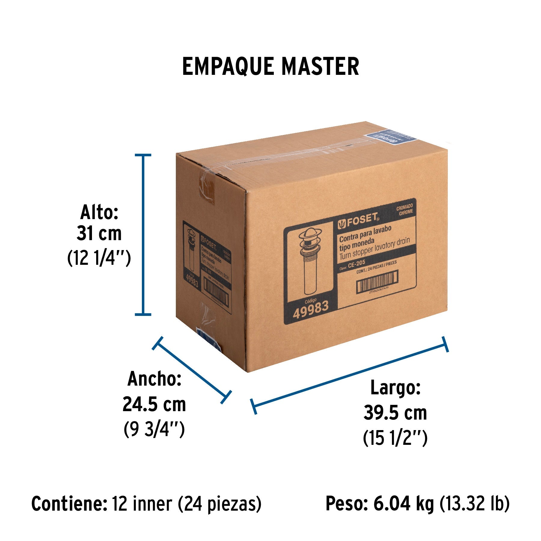 Contra para lavabo, con rebosadero, tipo moneda, cromo - Empaque