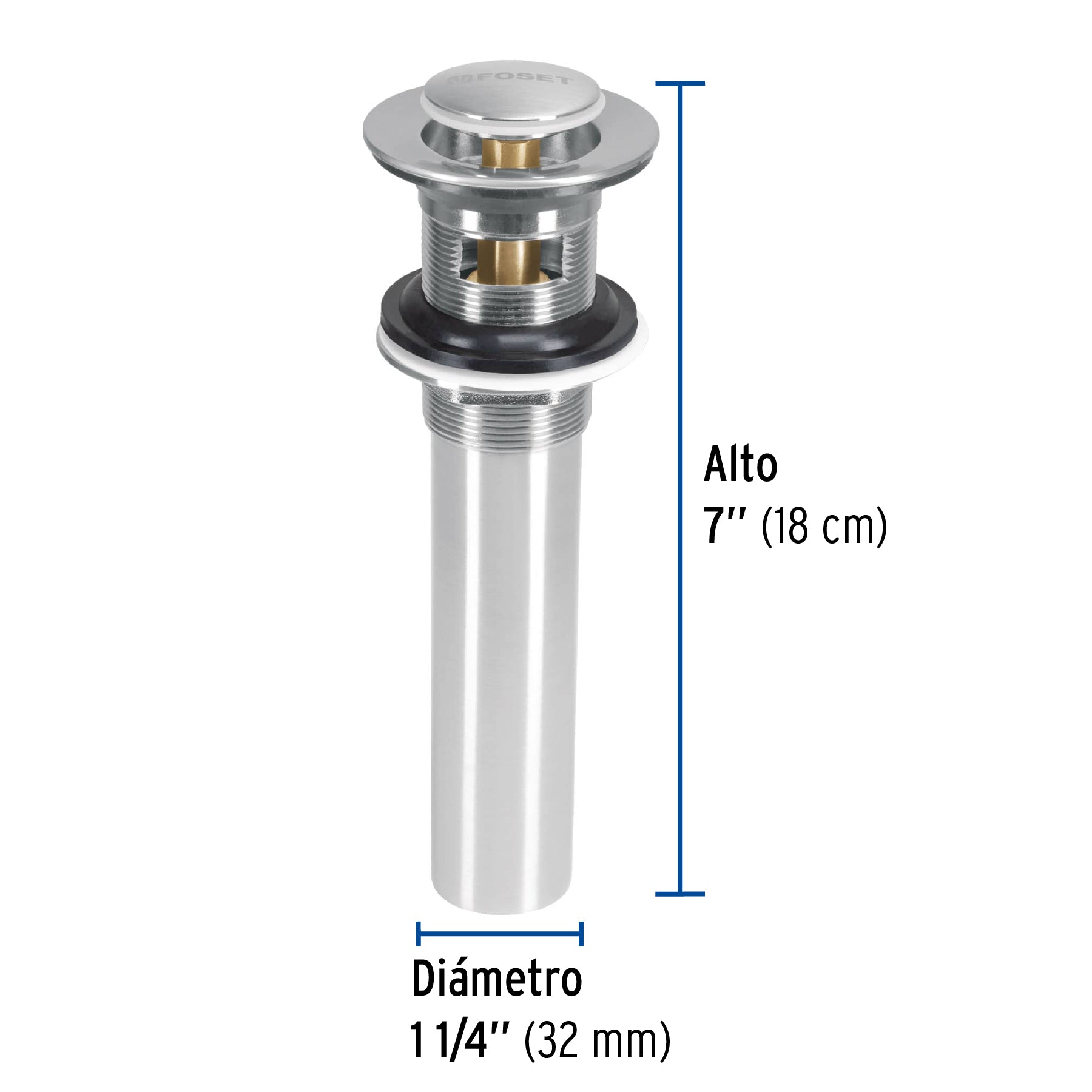 Contra para lavabo, con rebosadero, sistema push, satín