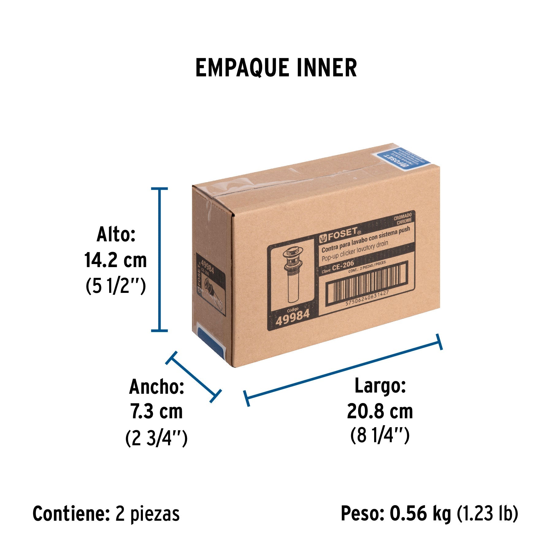 Contra para lavabo, con rebosadero, sistema push, cromo - Empaque