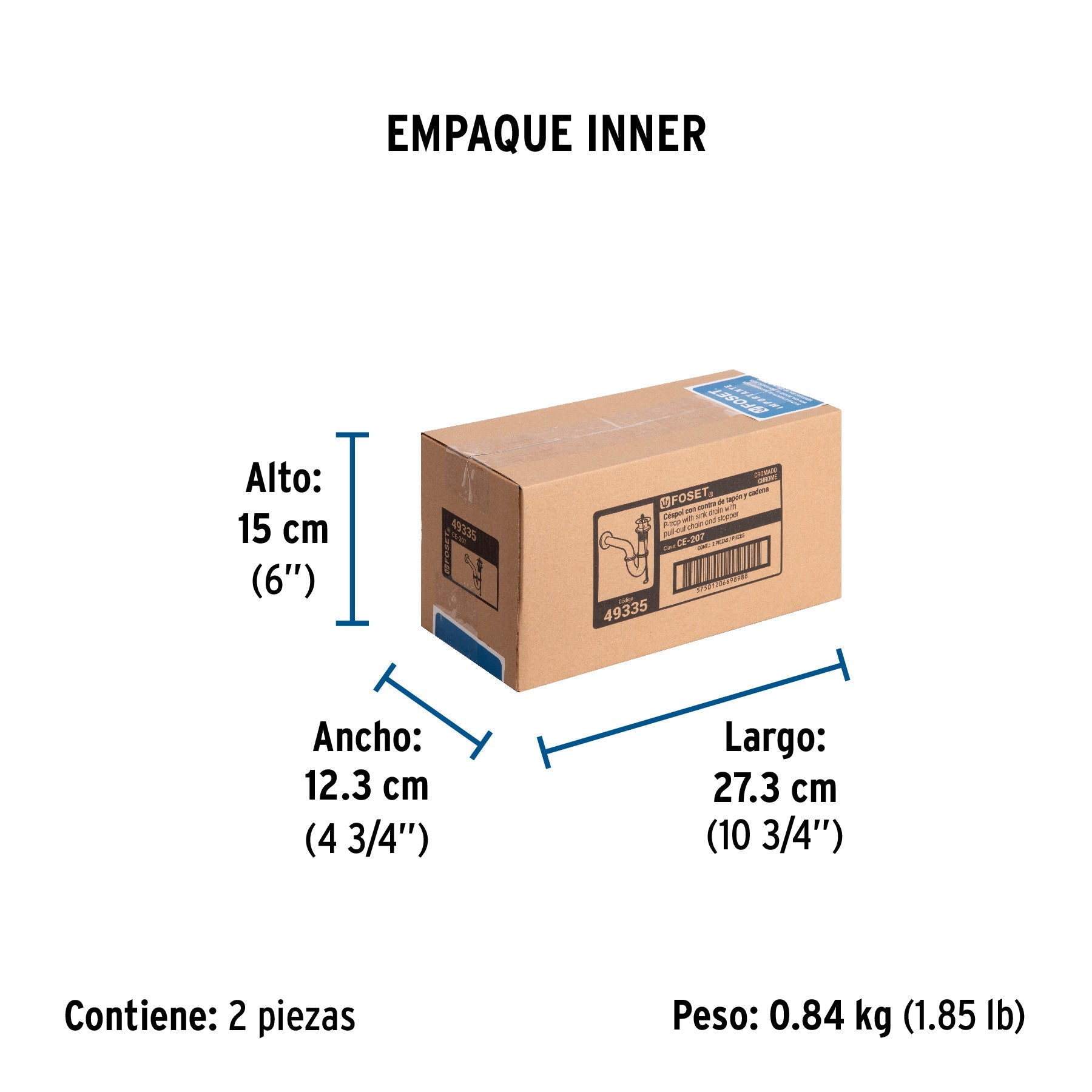 Céspol 1-1/4" c/contra, tapón y cadena, latón cromo,p/lavabo - Empaque
