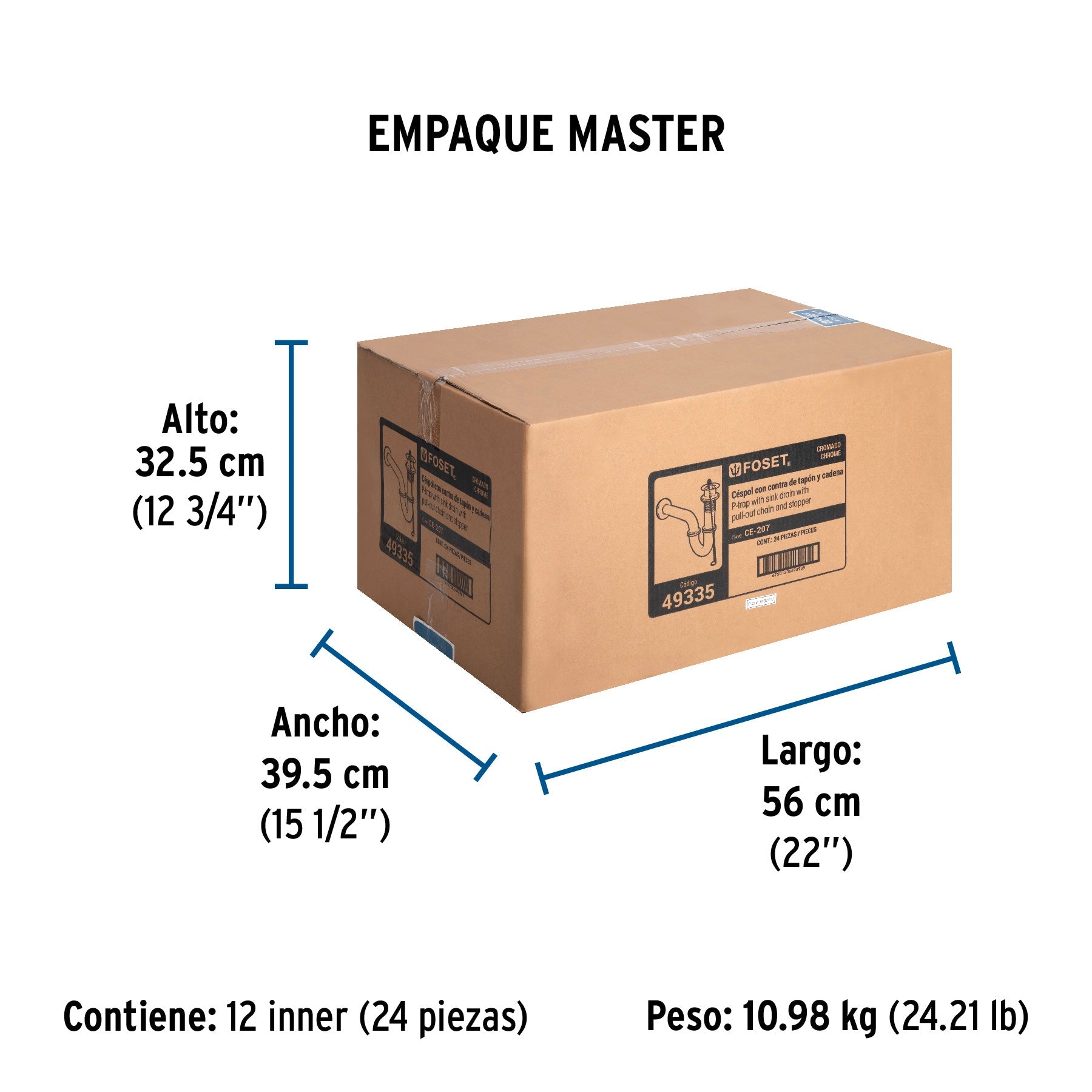 Céspol 1-1/4" c/contra, tapón y cadena, latón cromo,p/lavabo - Empaque